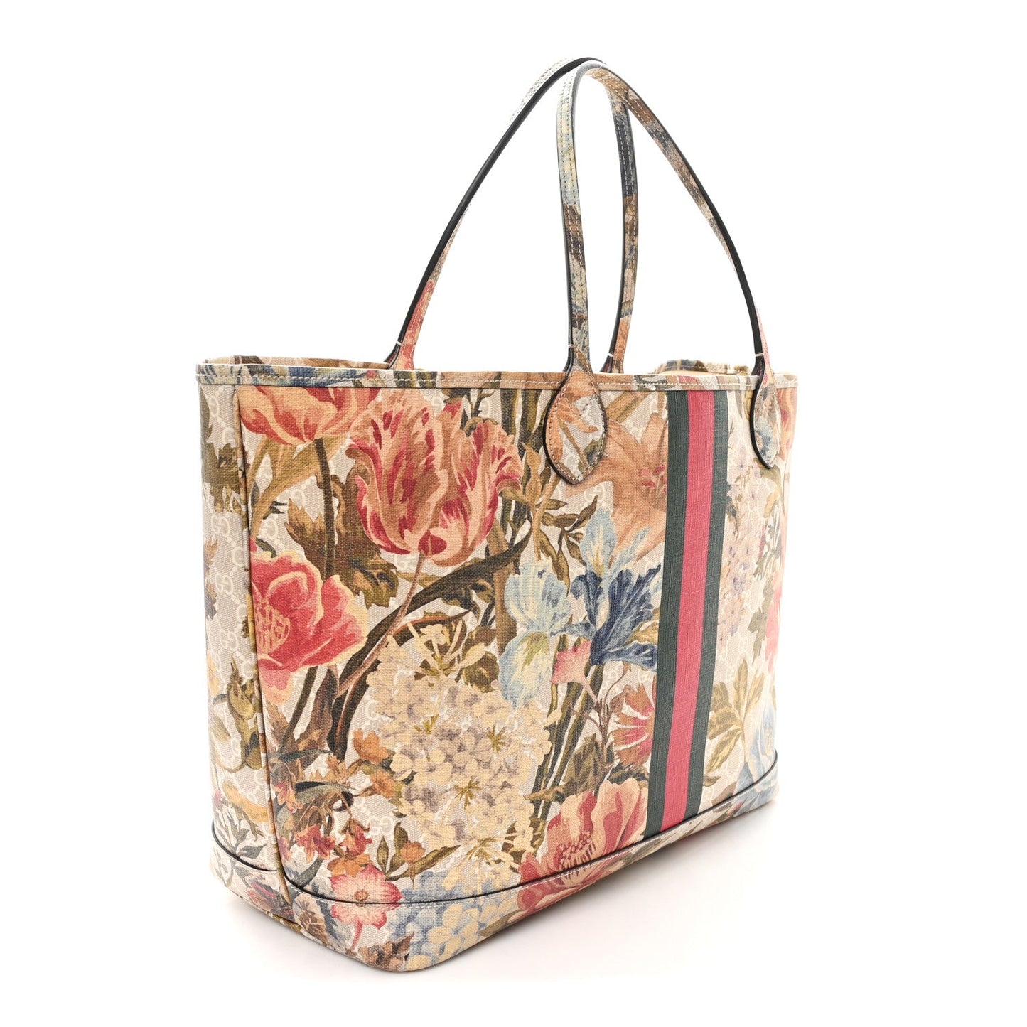 GG Supreme Monogram Water Flora Web Large Ophidia Tote Beige White Multicolor