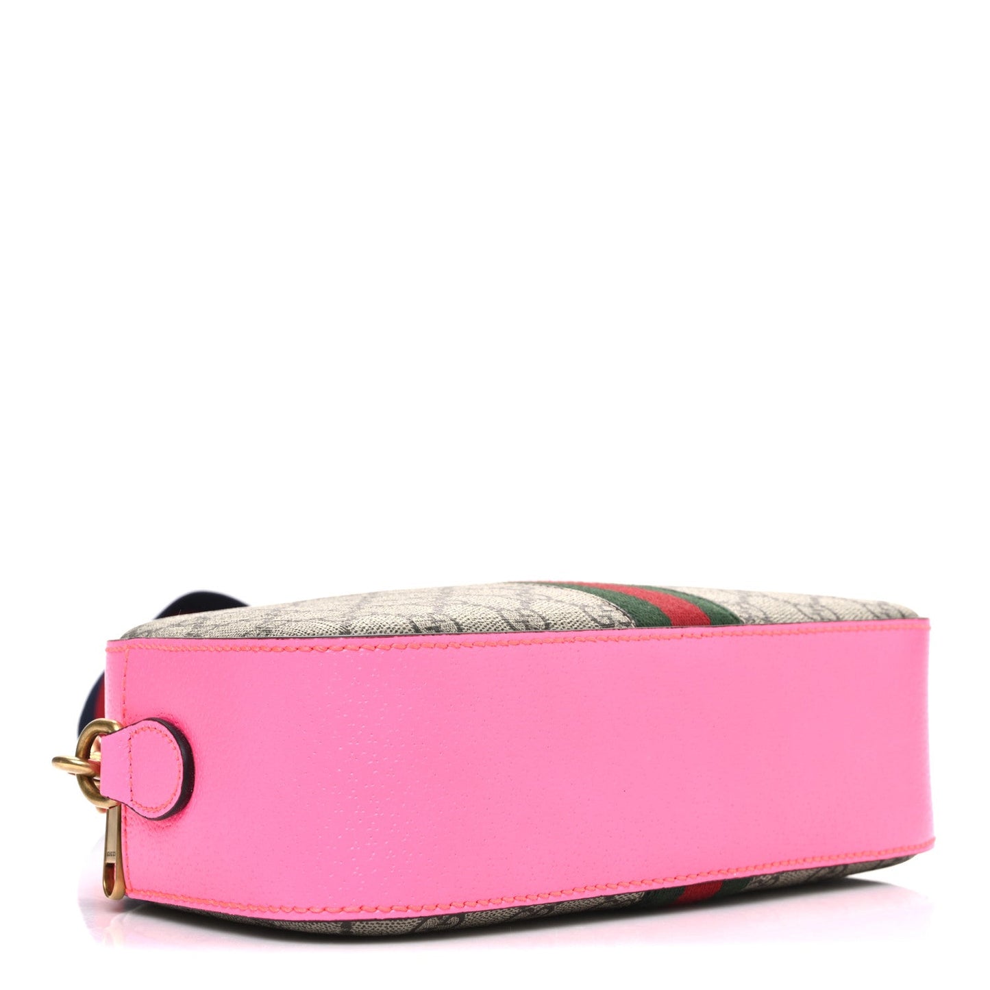 GG Supreme Monogram Textured Dollar Calfskin Web Ophidia Small Crossbody Bag Beige Ebony Fuchsia