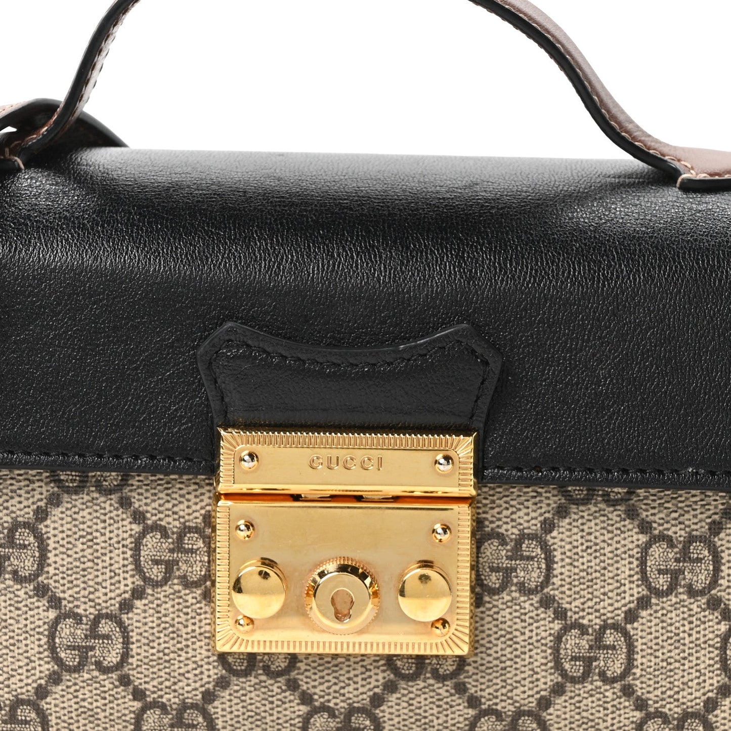 GG Supreme Monogram Calfskin Mini Padlock Top Handle Shoulder Bag Beige Black Cuir