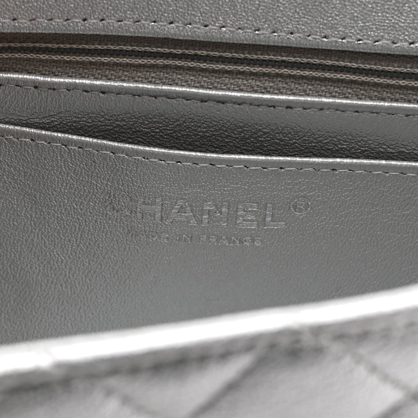 Metallic Lambskin Quilted Mini Rectangular Flap Silver