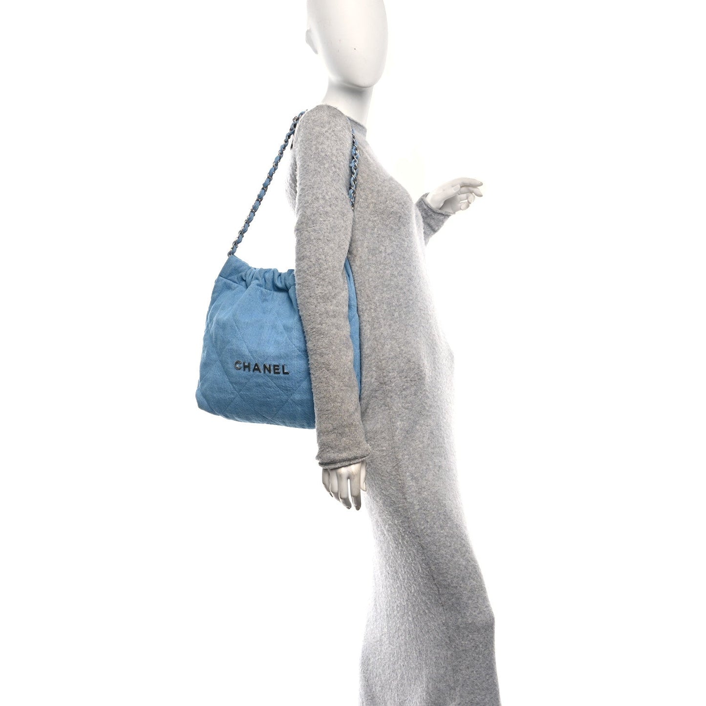 Denim Quilted Chanel 22 Light Blue