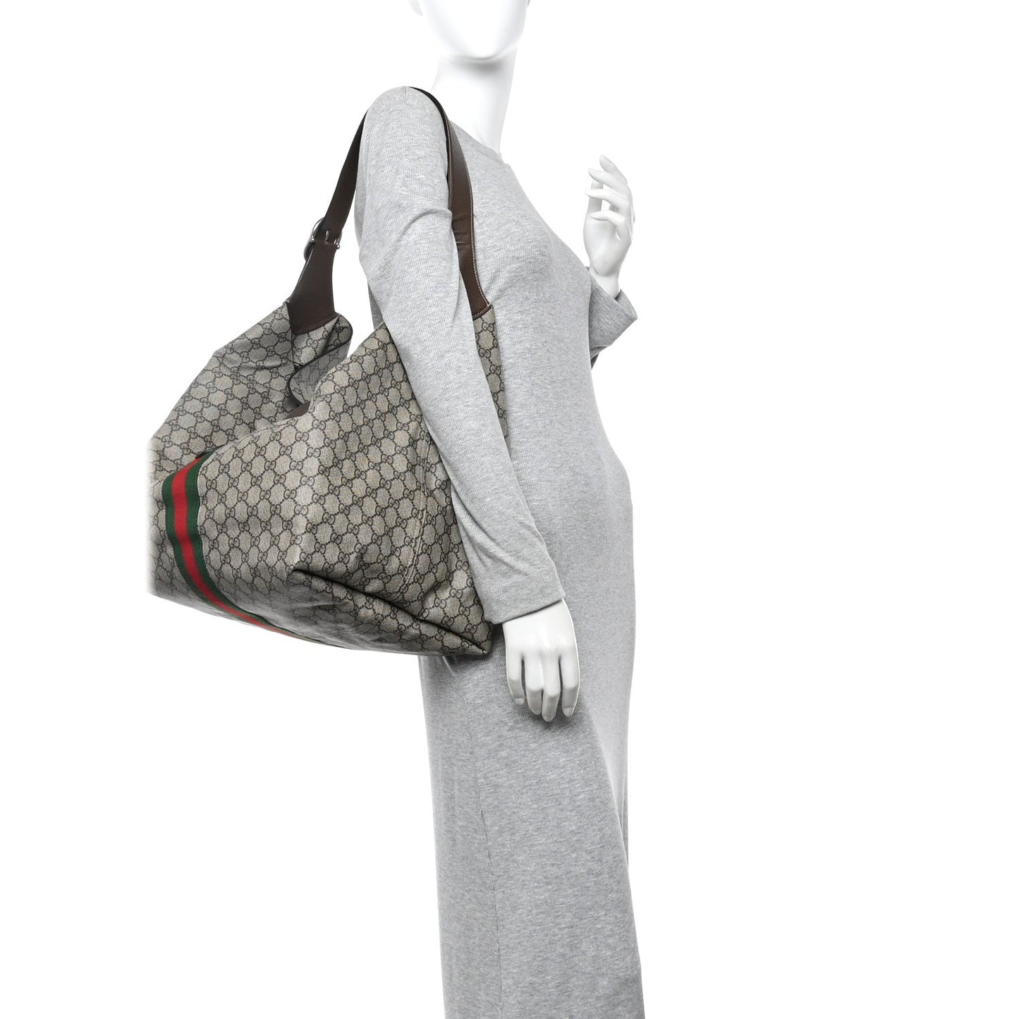 Tender GG Supreme Monogram Textured Dollar Calfskin Web Medium Jackie 1961 Crossbody Bag Beige Ebony New Acero