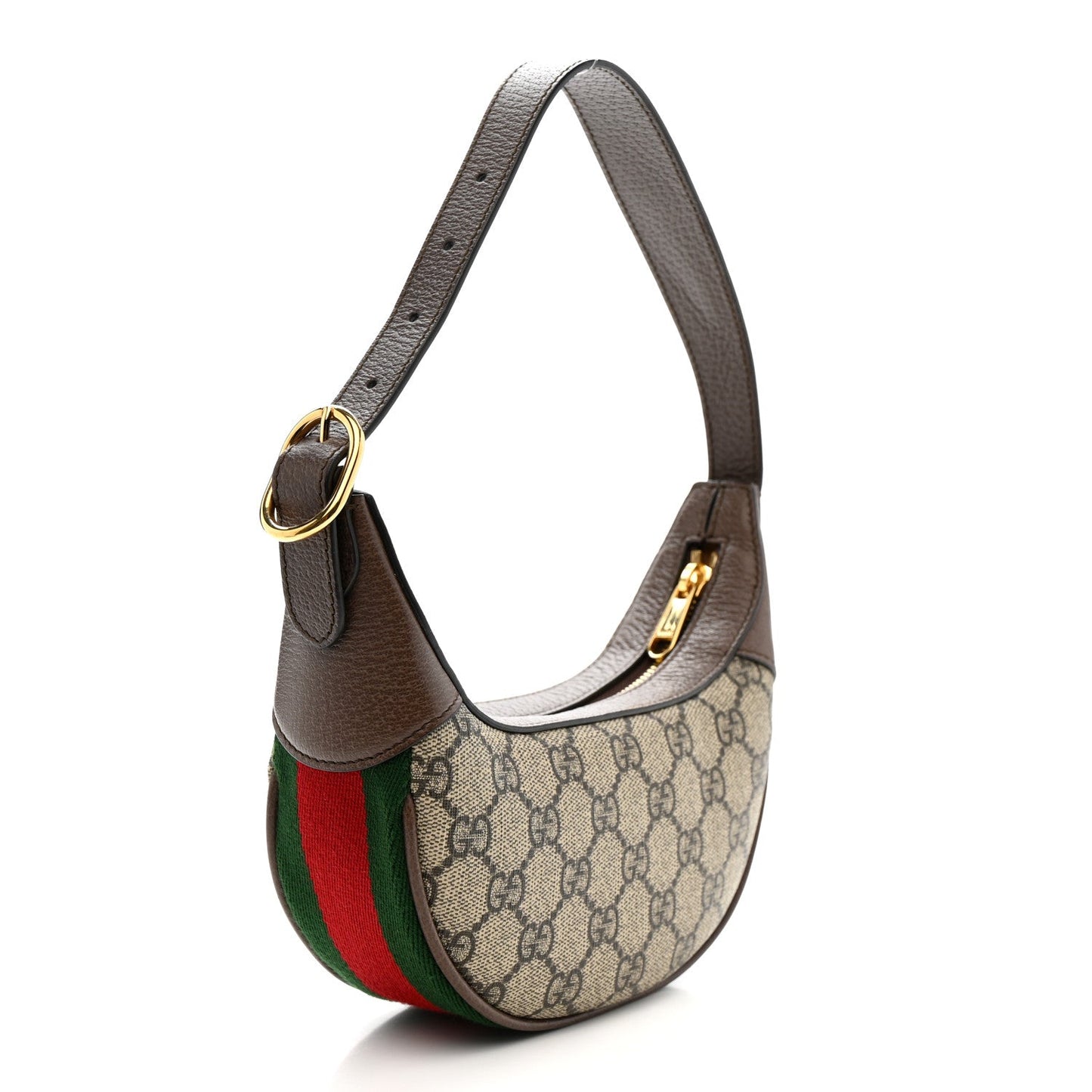 GG Supreme Monogram Textured Calfskin Web Mini Ophidia Half Moon Hobo Beige Ebony New Acero