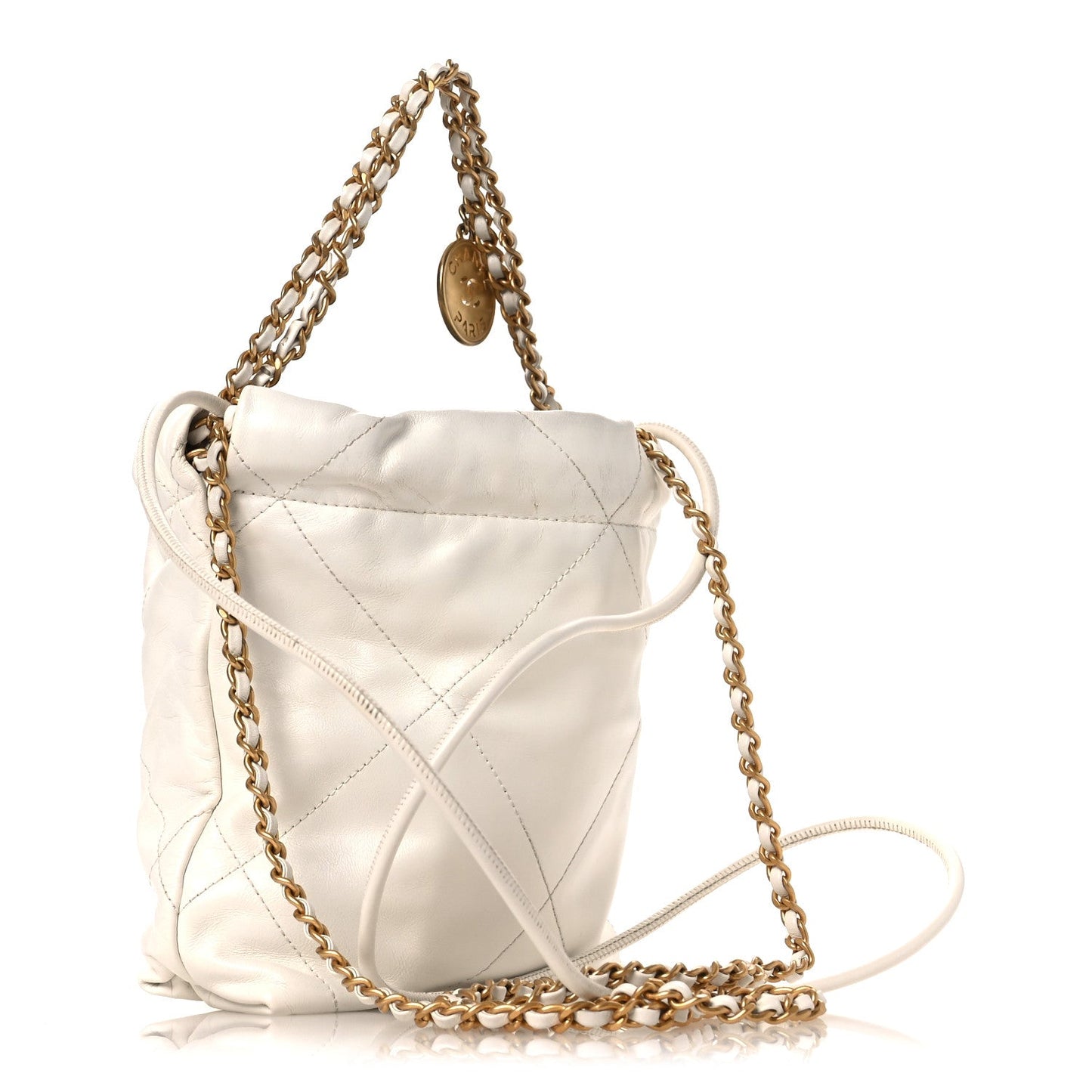 Shiny Calfskin Quilted Mini Chanel 22 White