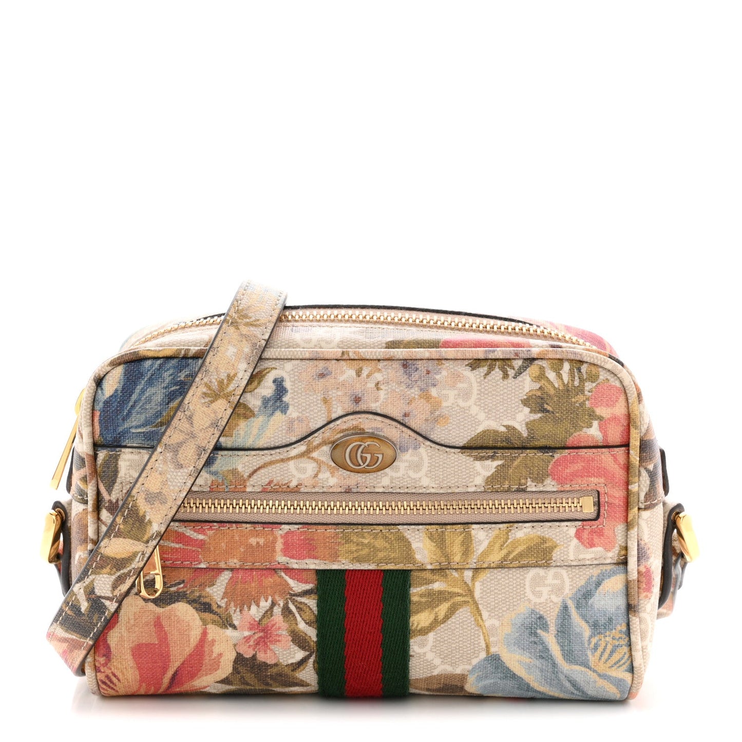 GG Supreme Monogram Water Flora Web Mini Ophidia Shoulder Bag Beige White Multicolor