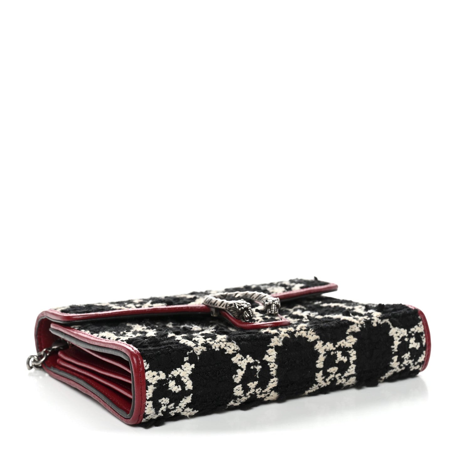 Tweed GG Monogram Mini Dionysus Chain Wallet Black White Romantic Cherry