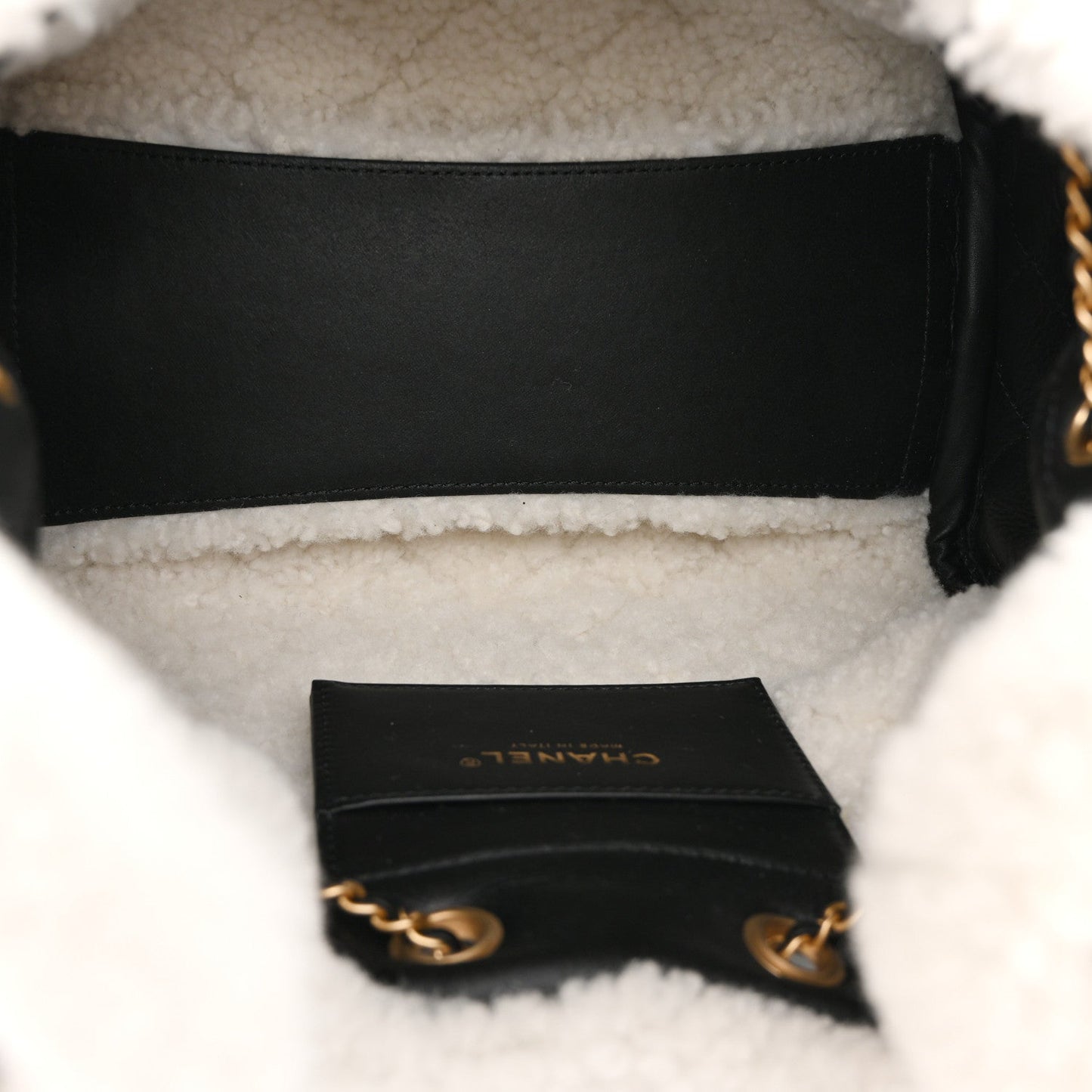 Crumpled Sheepskin Shearling Quilted Small Chanel 25 Handbag Black White