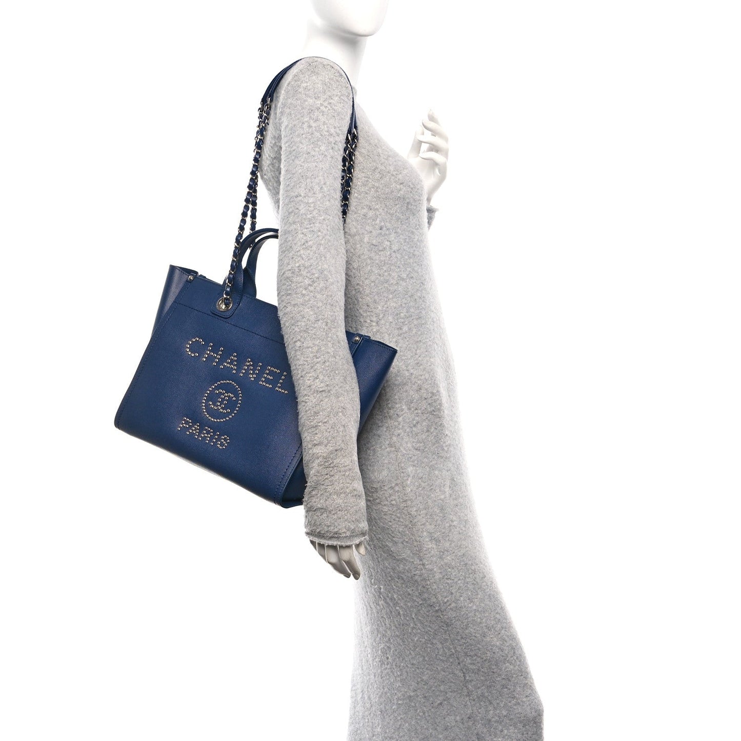 Caviar Small Studded Deauville Tote Navy