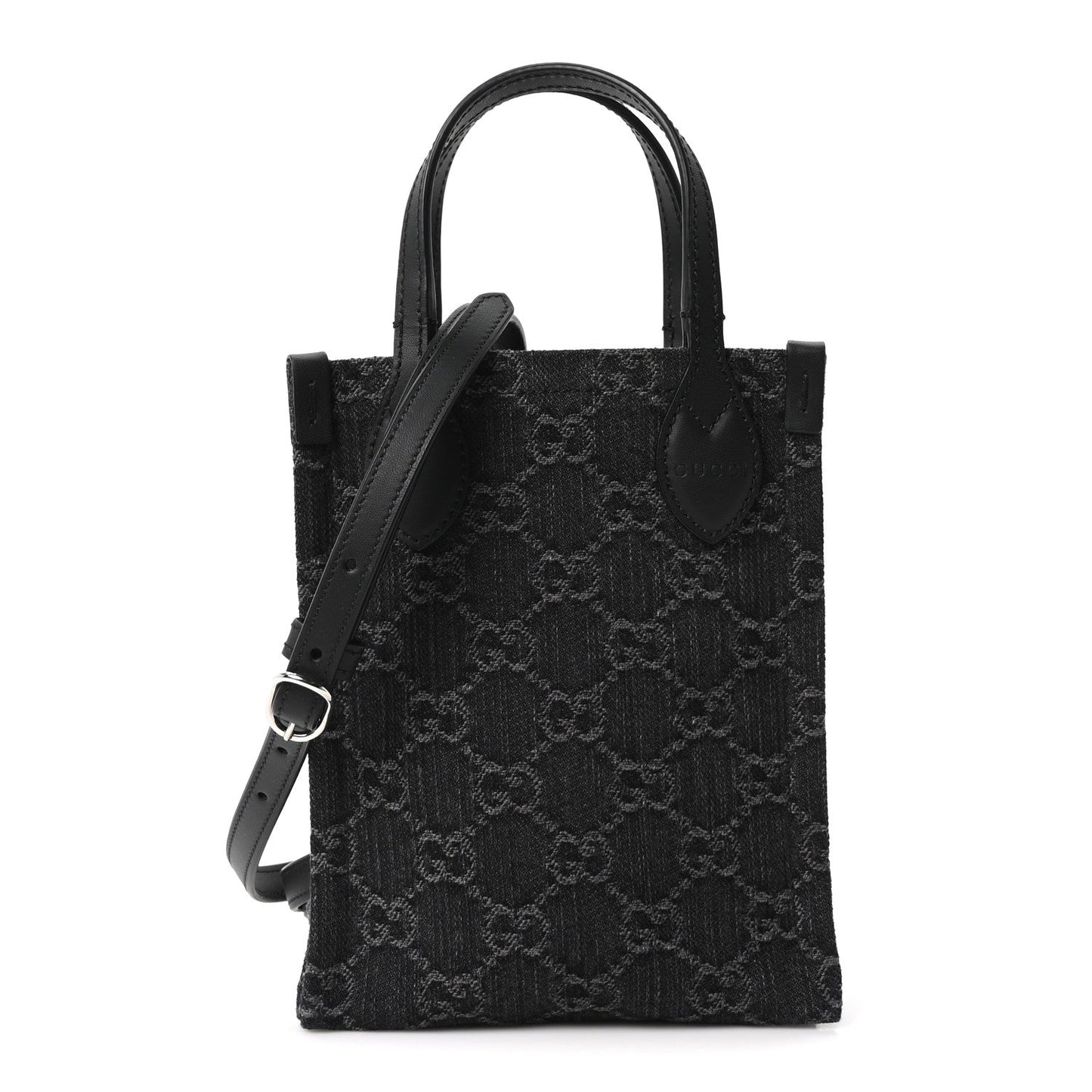 Denim GG Monogram Dollar Calfskin Mini Ophidia Tote Black Grey