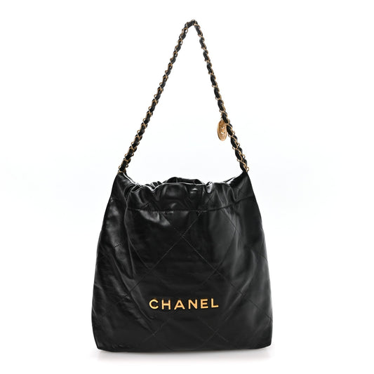 Shiny Calfskin Quilted Small Chanel 22 Black