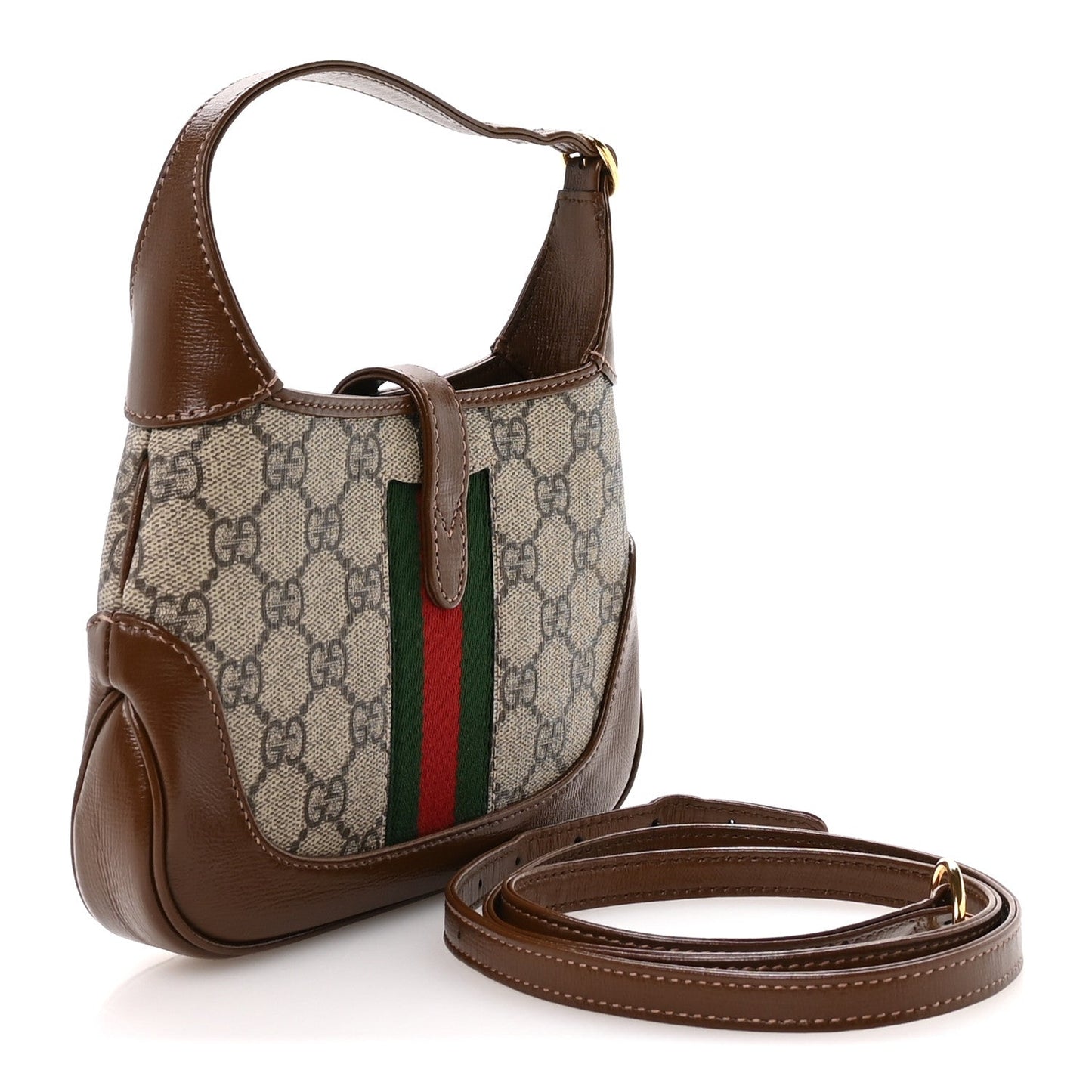 GG Supreme Monogram Azalea Calfskin Web Mini Jackie 1961 Hobo Beige Ebony Brown Sugar