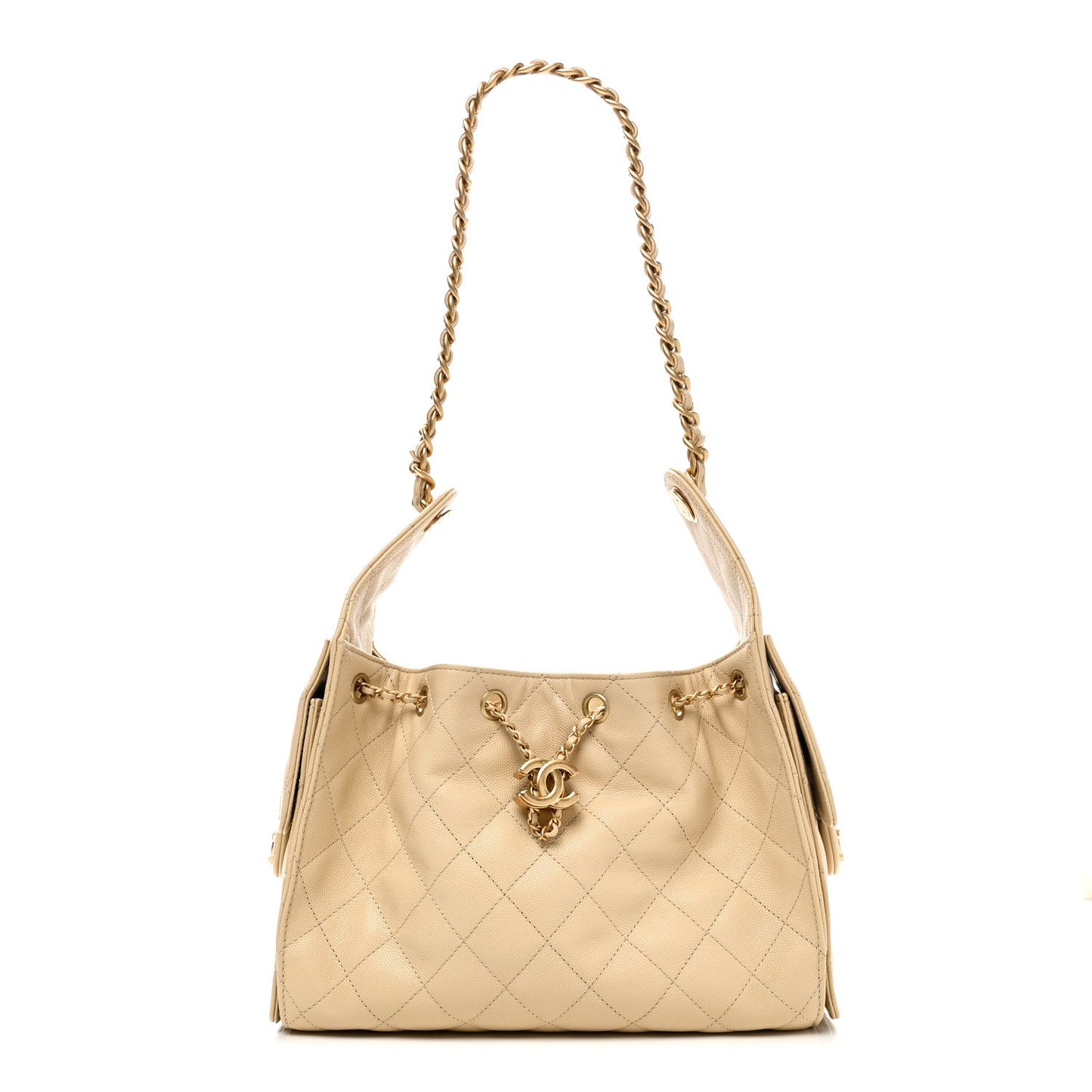 Caviar Quilted Small Chanel 25 Handbag Light Beige