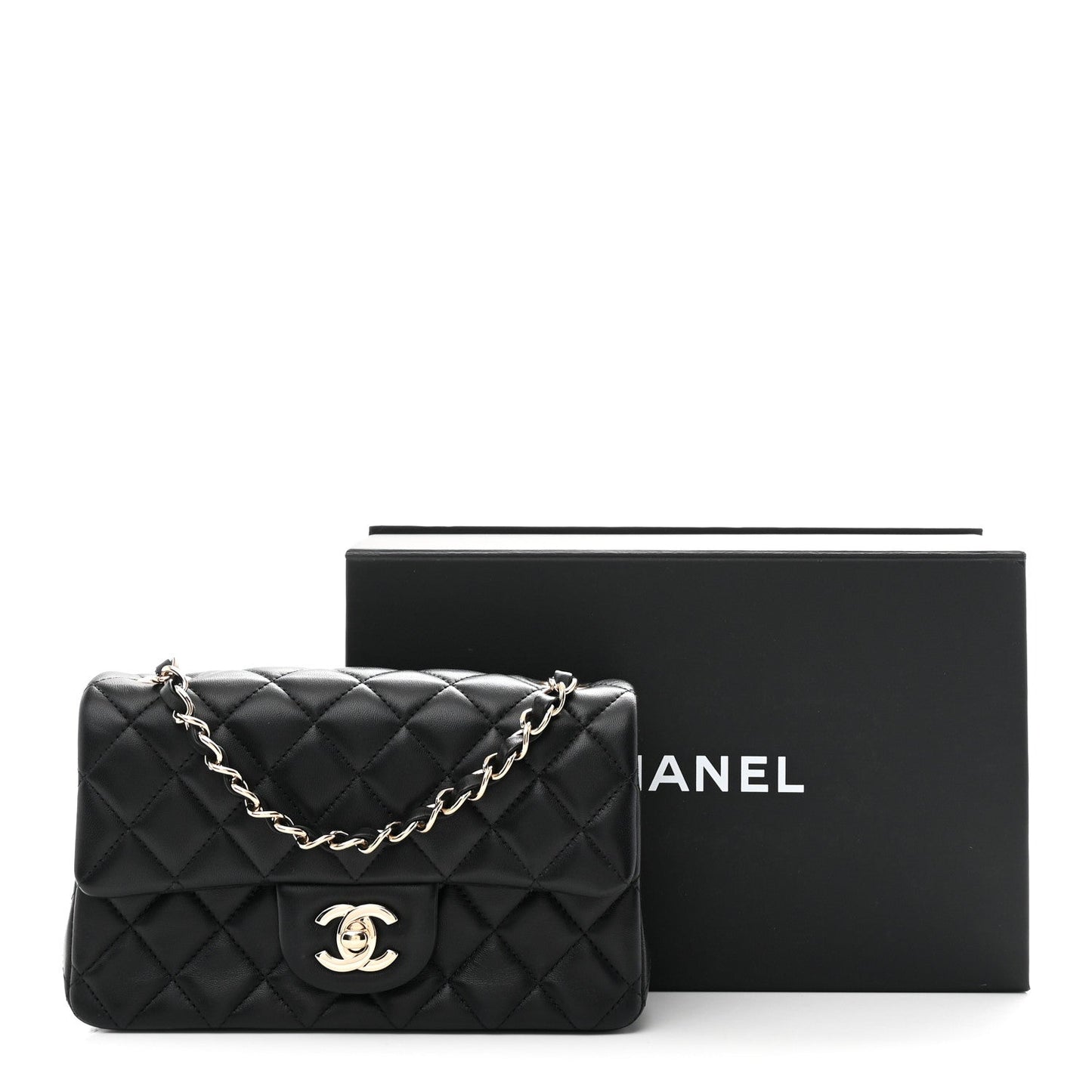 Lambskin Quilted Mini Rectangular Flap Black