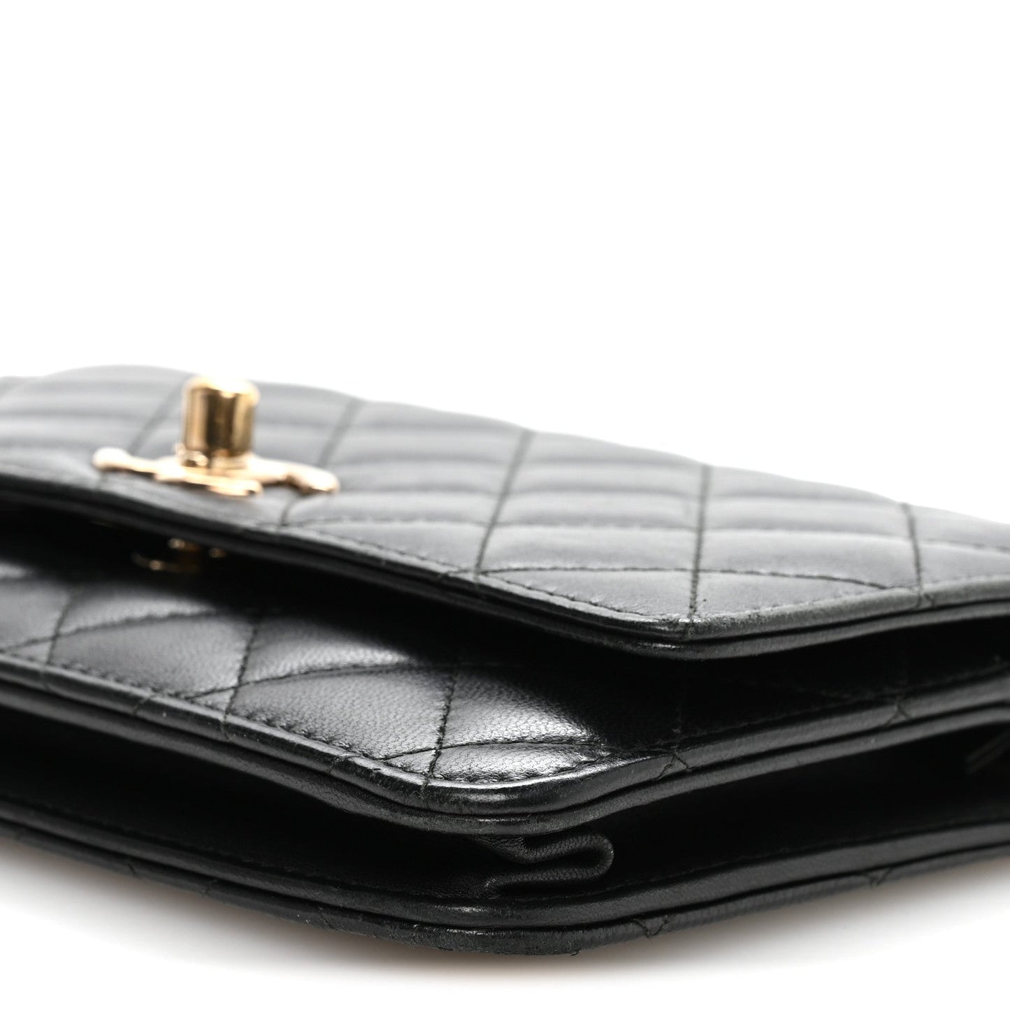 Lambskin Quilted Trendy CC Wallet On Chain WOC Black
