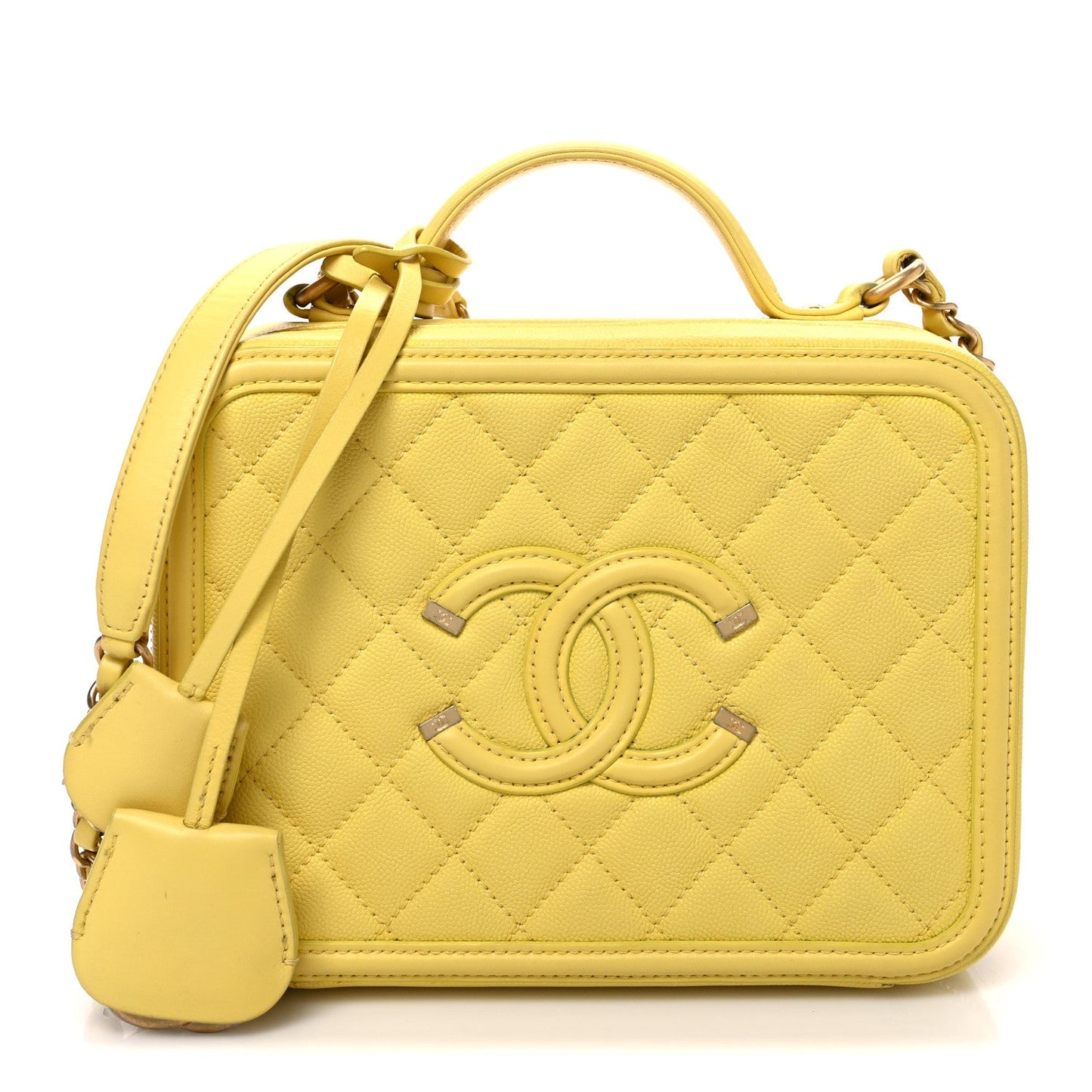Caviar Quilted Medium CC Filigree Vanity Case Yellow