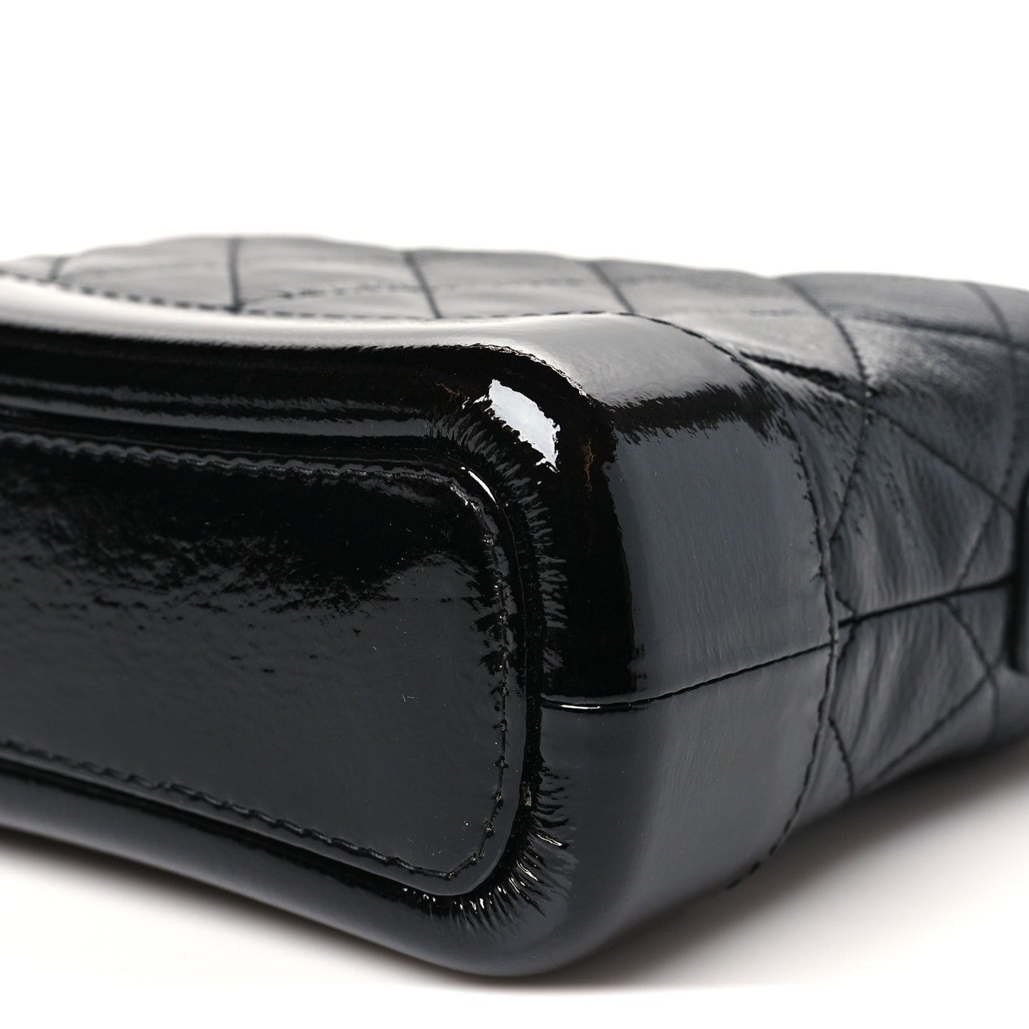 Patent Goatskin Quilted Small Gabrielle Hobo Black