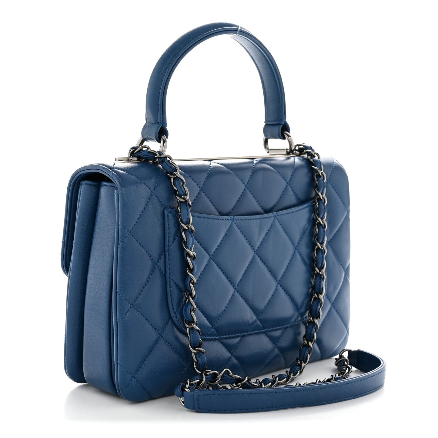 Lambskin Quilted Small Trendy CC Flap Dual Handle Bag Blue