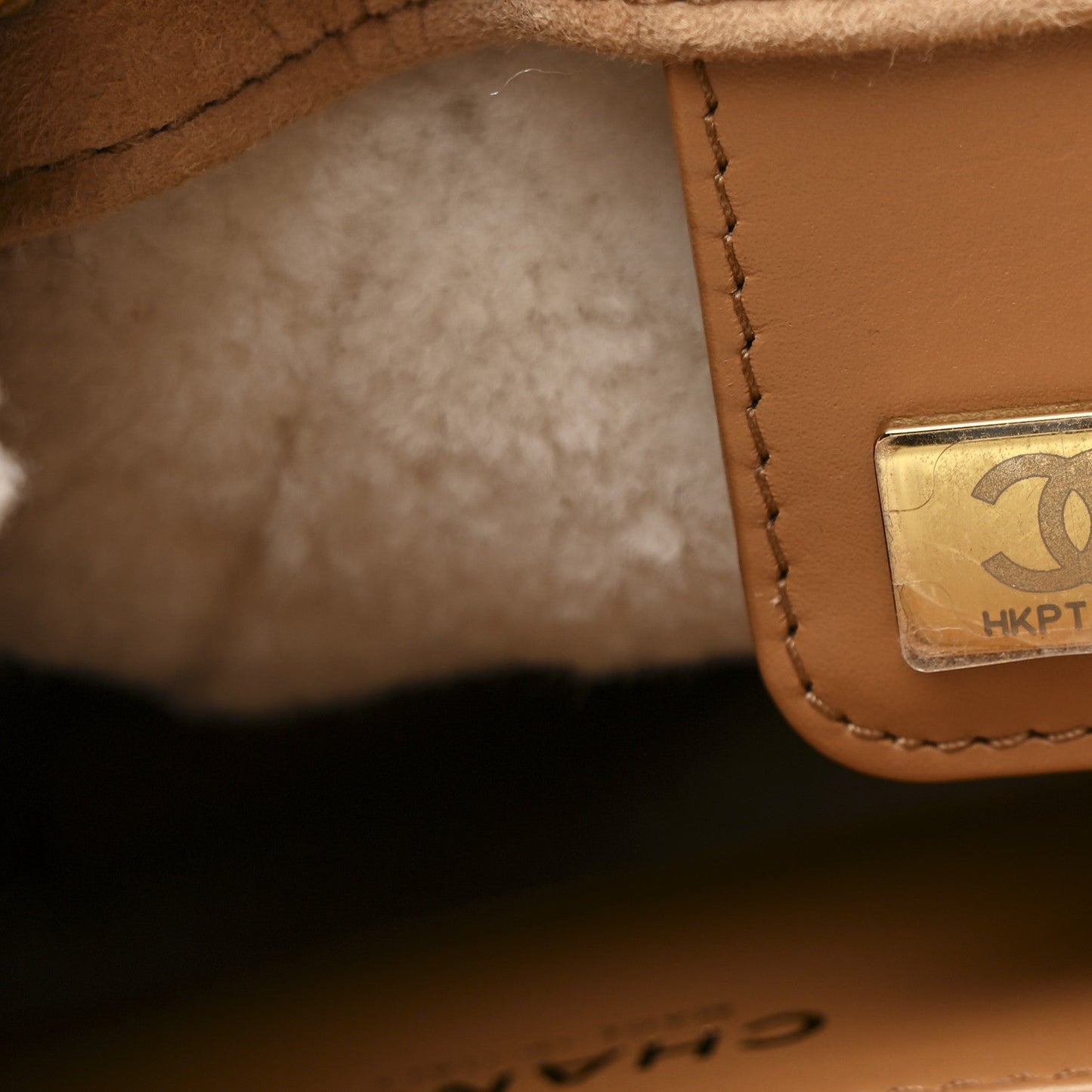 Suede Shearling Quilted Medium Chanel 25 Handbag Beige Natural