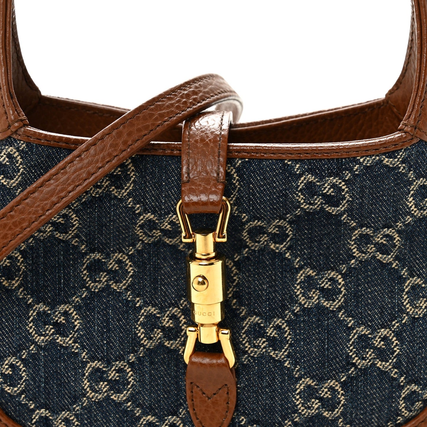 New Denim GG Monogram Calfskin Mini Jackie 1961 Hobo Blue Tea Cuir