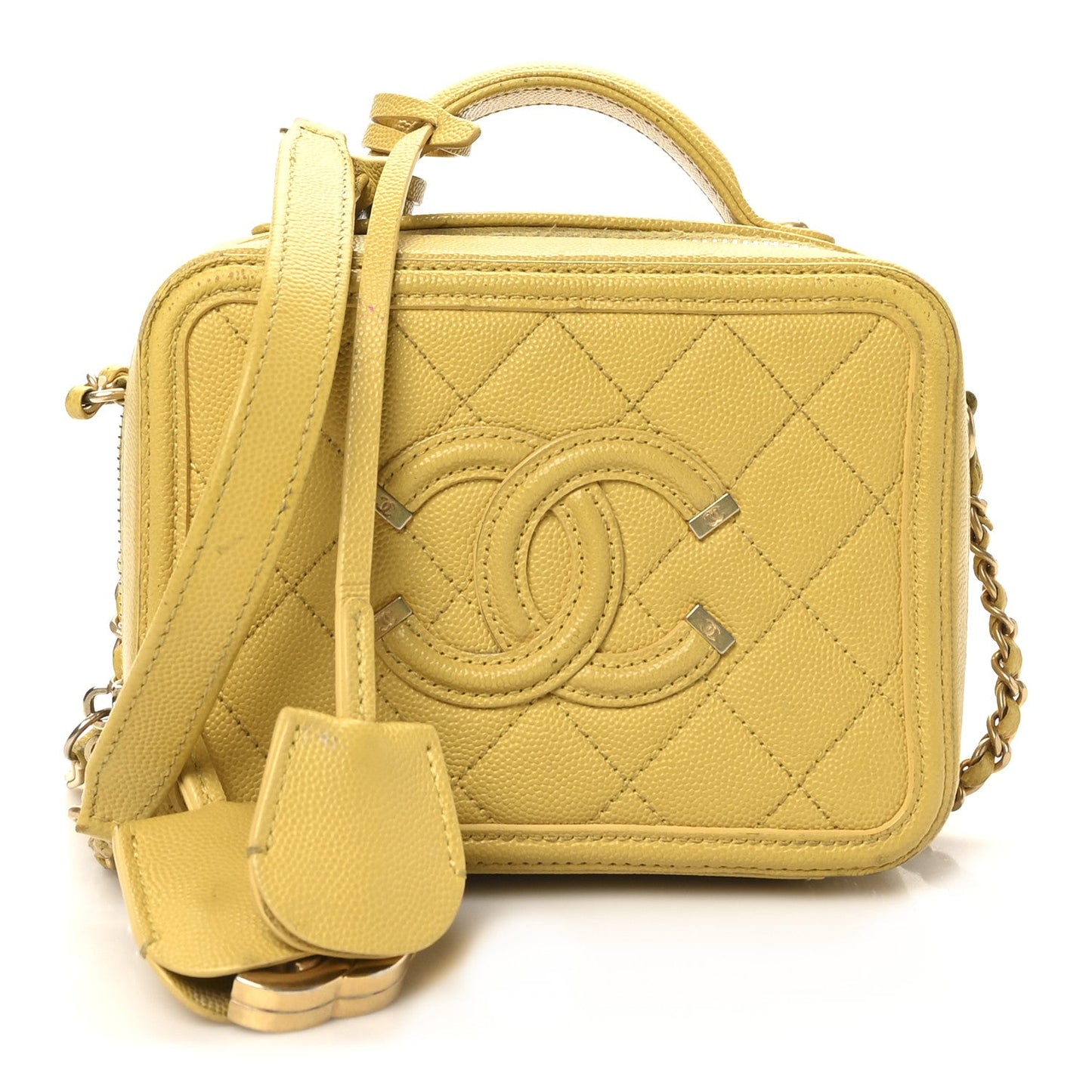 Caviar Quilted Small CC Filigree Vanity Case Yellow