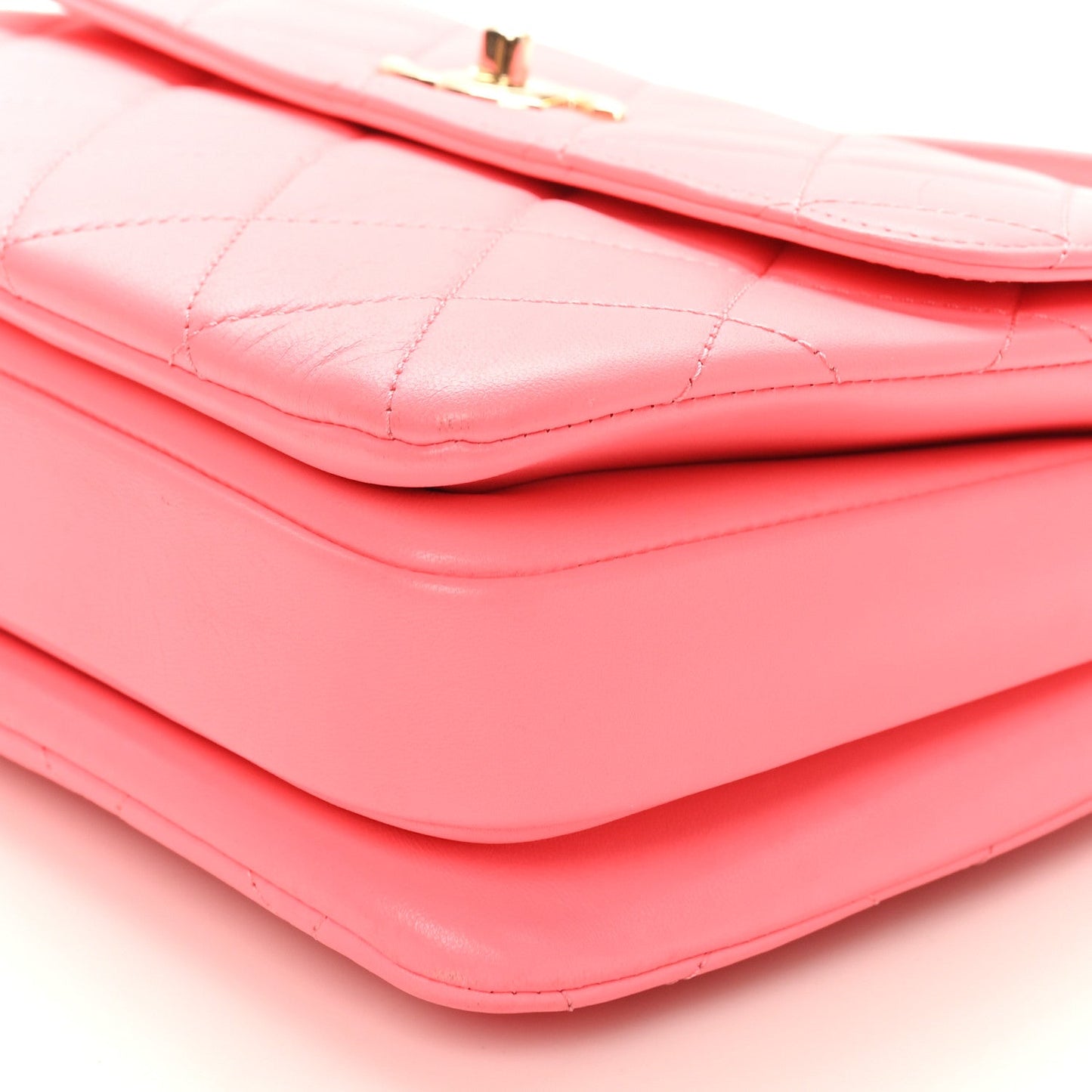 Lambskin Lacquered Quilted Mini Trendy CC Dual Handle Flap Bag Coral Pink