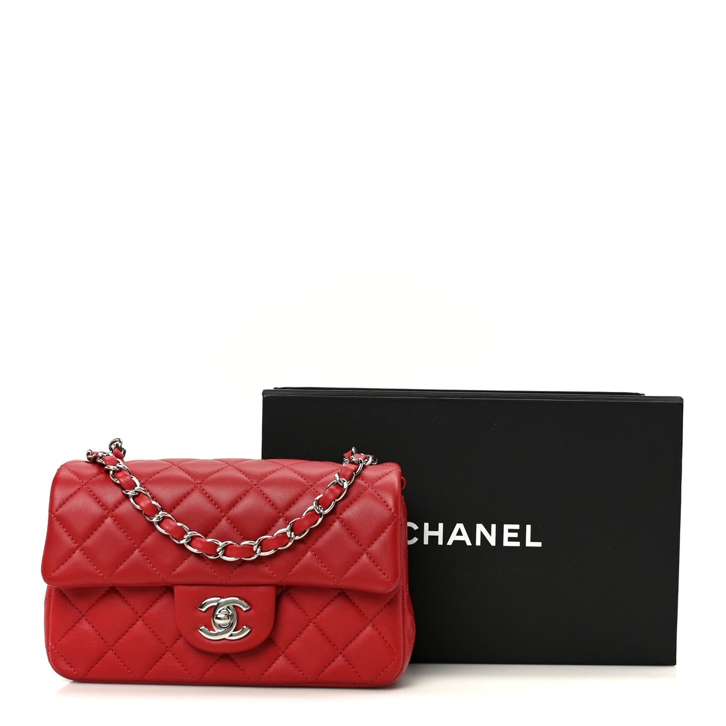 Lambskin Quilted Mini Rectangular Flap Dark Red