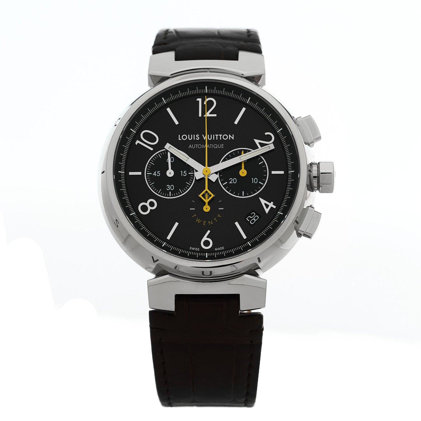 Stainless Steel Alligator 41mm Tambour Twenty Chronograph Automatic Watch Brown
