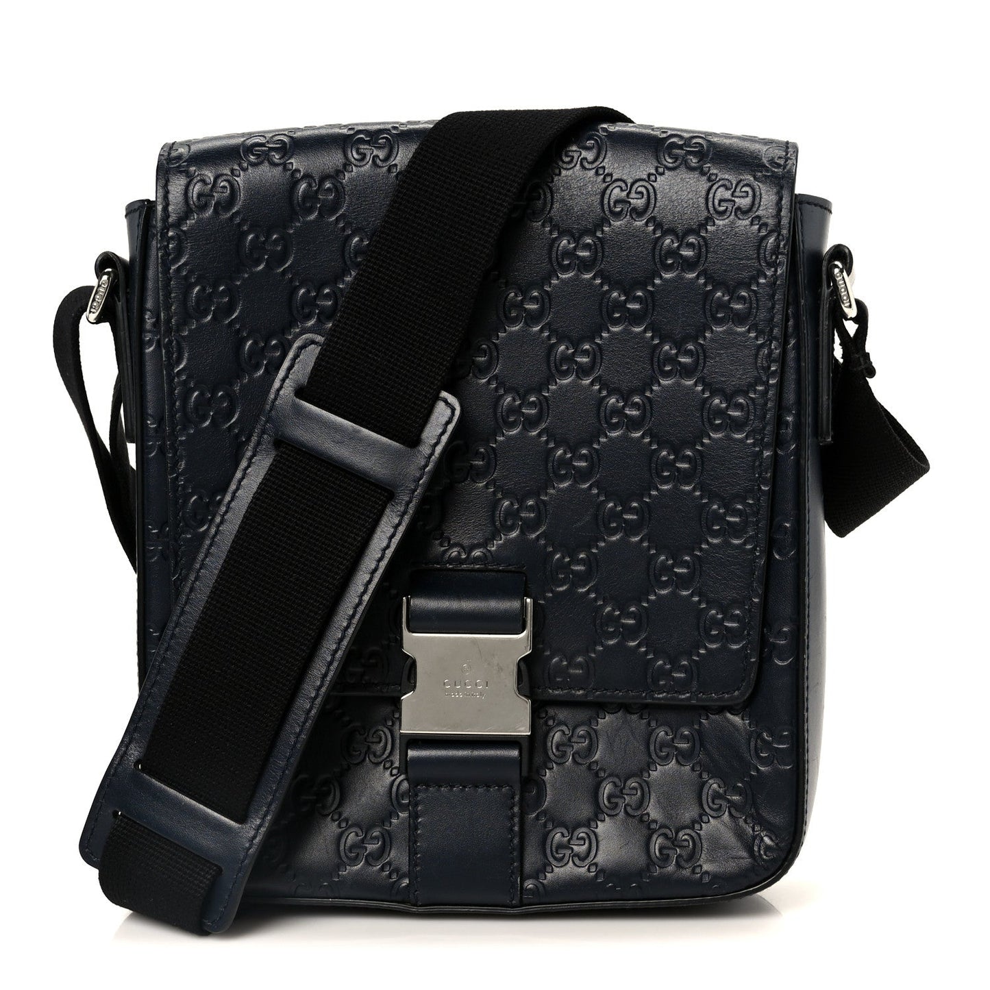 Guccissima Signature Single Buckle Flap Messenger Bag Navy