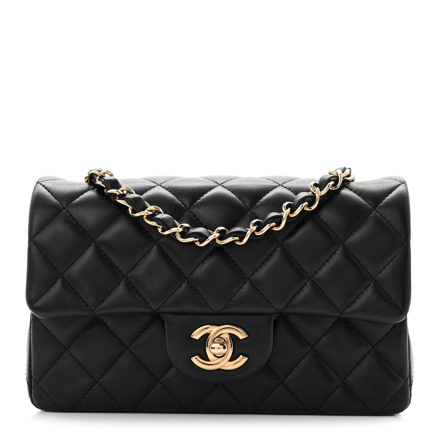 Lambskin Quilted Mini Rectangular Flap Black
