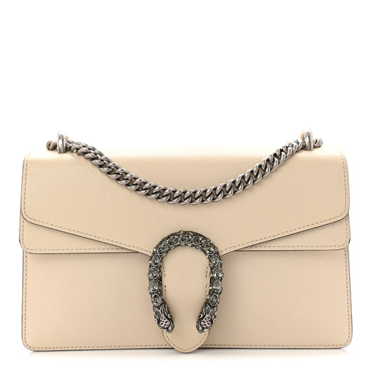 Textured Calfskin Crystal Small Dionysus Shoulder Bag Mystic White