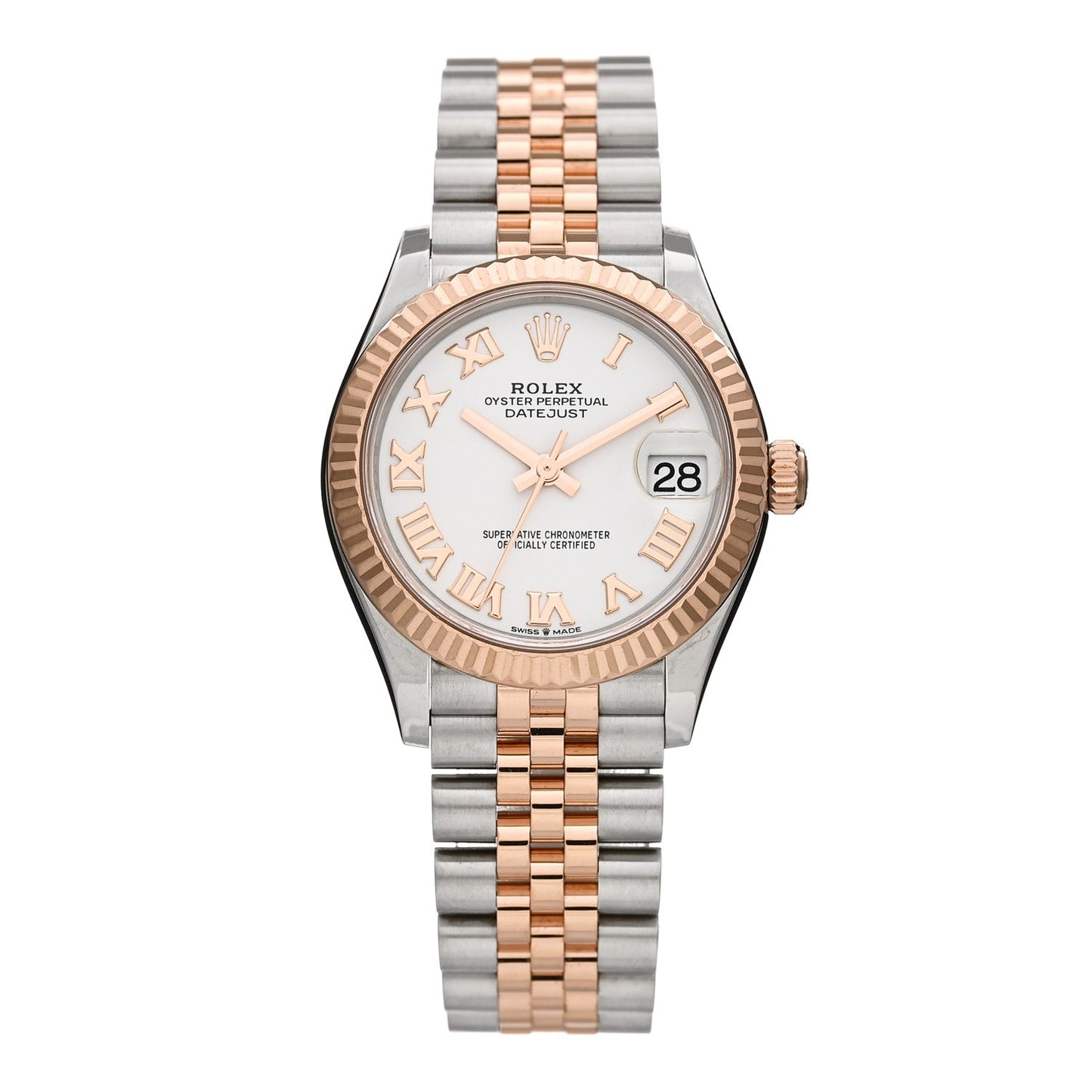 Stainless Steel 18K Everose Gold 31mm Oyster Perpetual Datejust Watch White Roman 278271