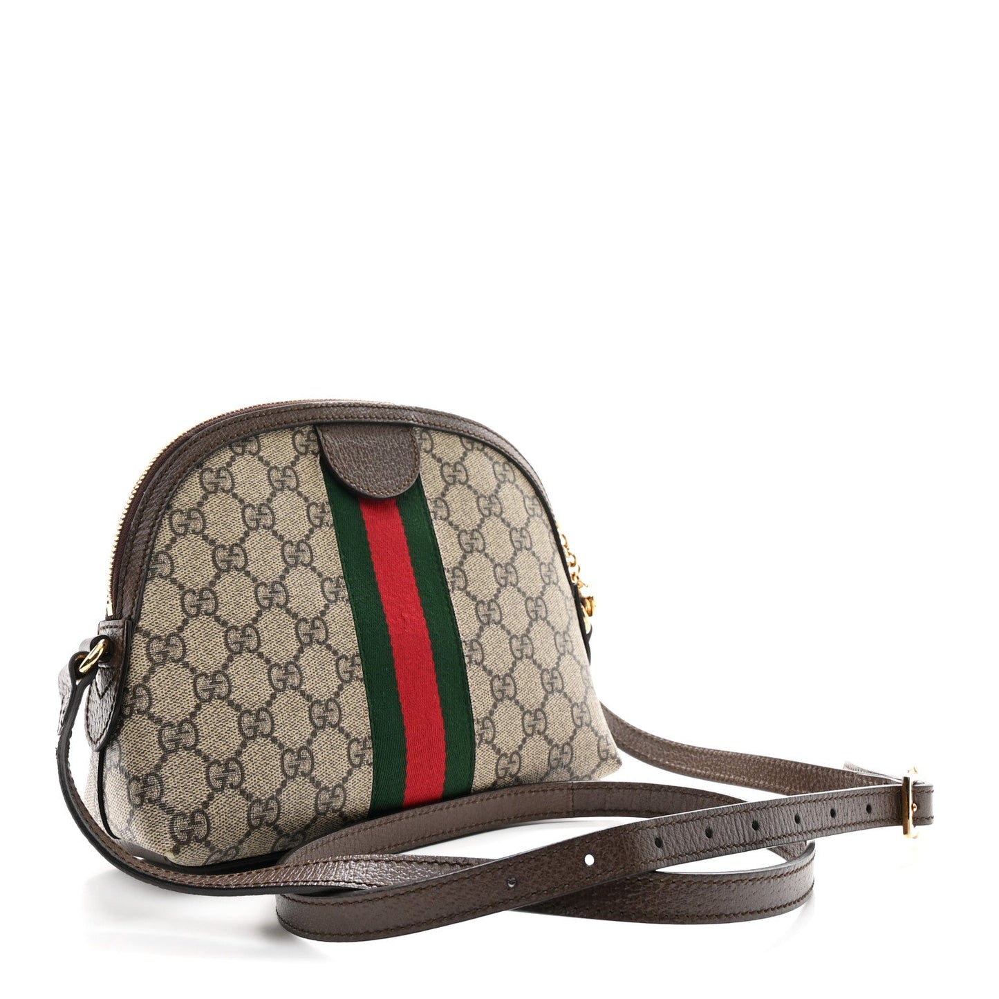 GG Supreme Monogram Textured Dollar Calfskin Web Small Ophidia Dome Shoulder Bag Beige Ebony New Acero