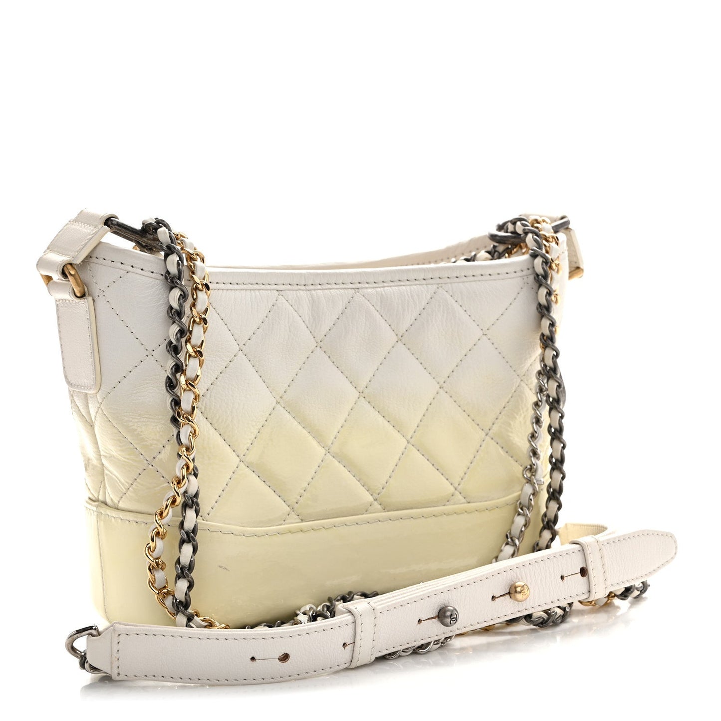 Patent Goatskin Quilted Small Gabrielle Hobo White