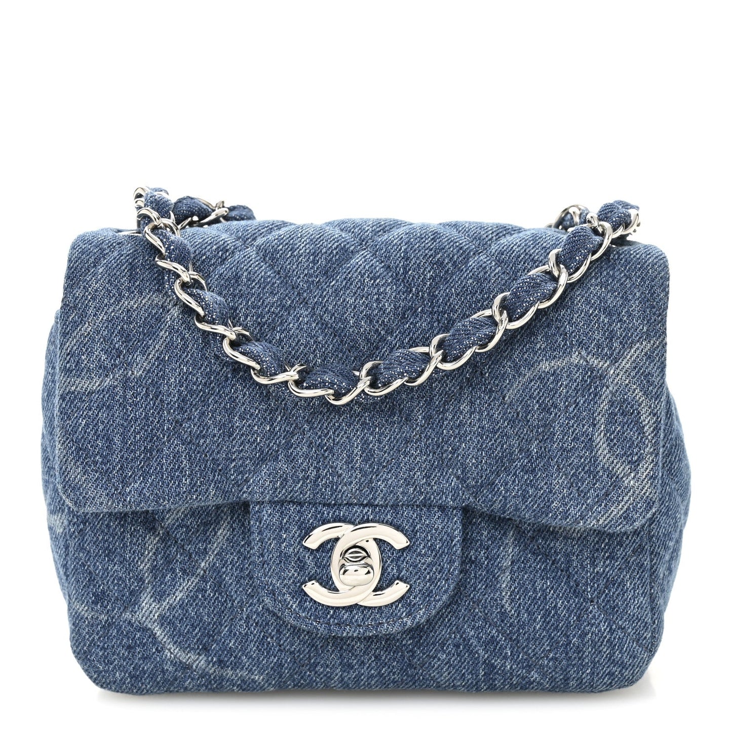 Denim CC Quilted Mini Square Flap Blue