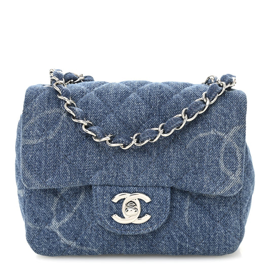 Denim CC Quilted Mini Square Flap Blue