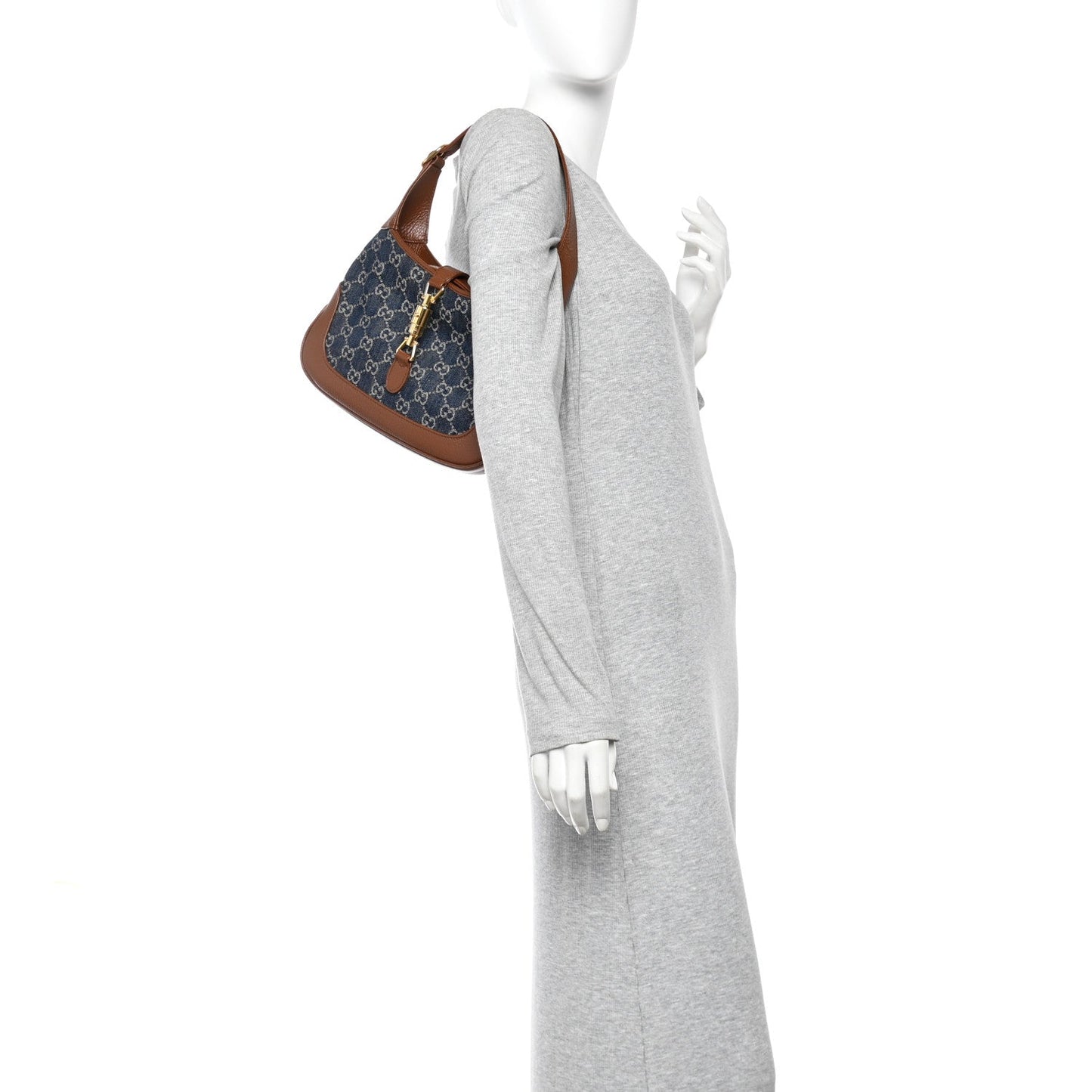 New Denim GG Monogram Calfskin Small Jackie 1961 Hobo Blue Tea Cuir