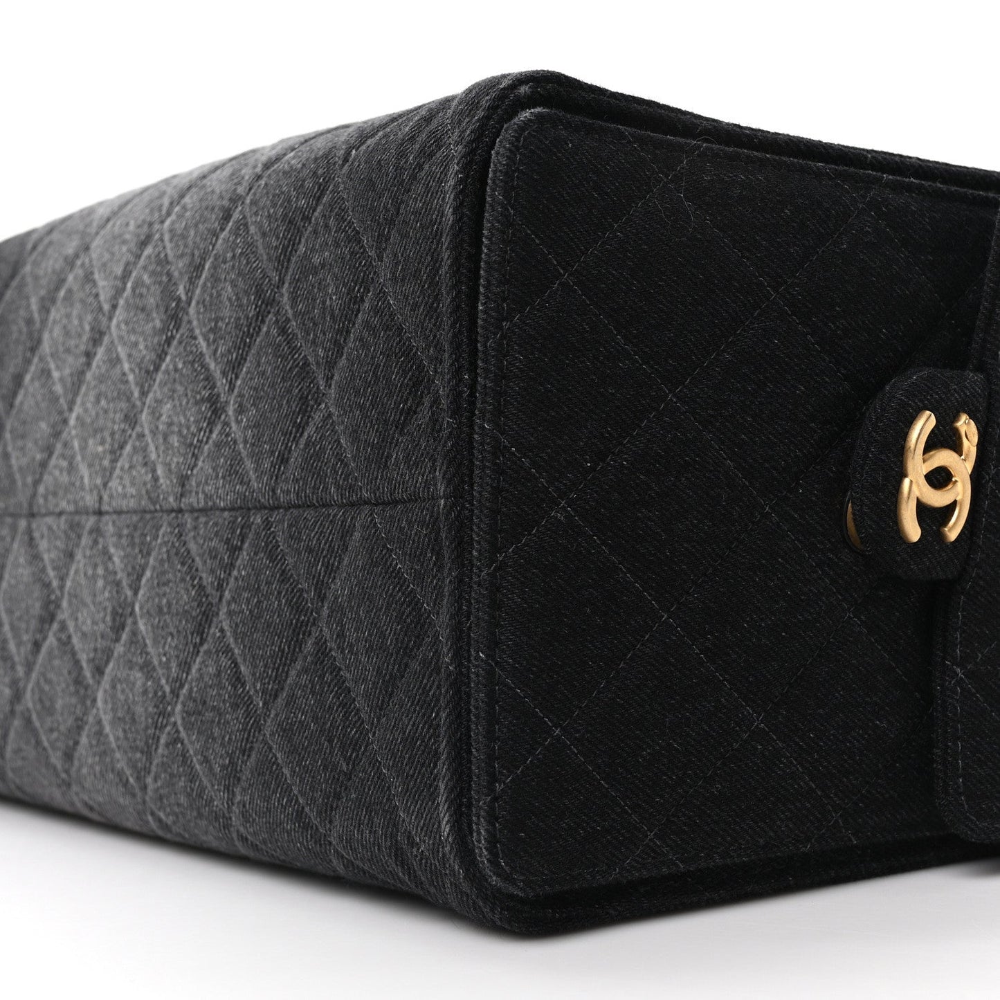 Washed Denim Quilted Medium Chanel 25 Handbag Black