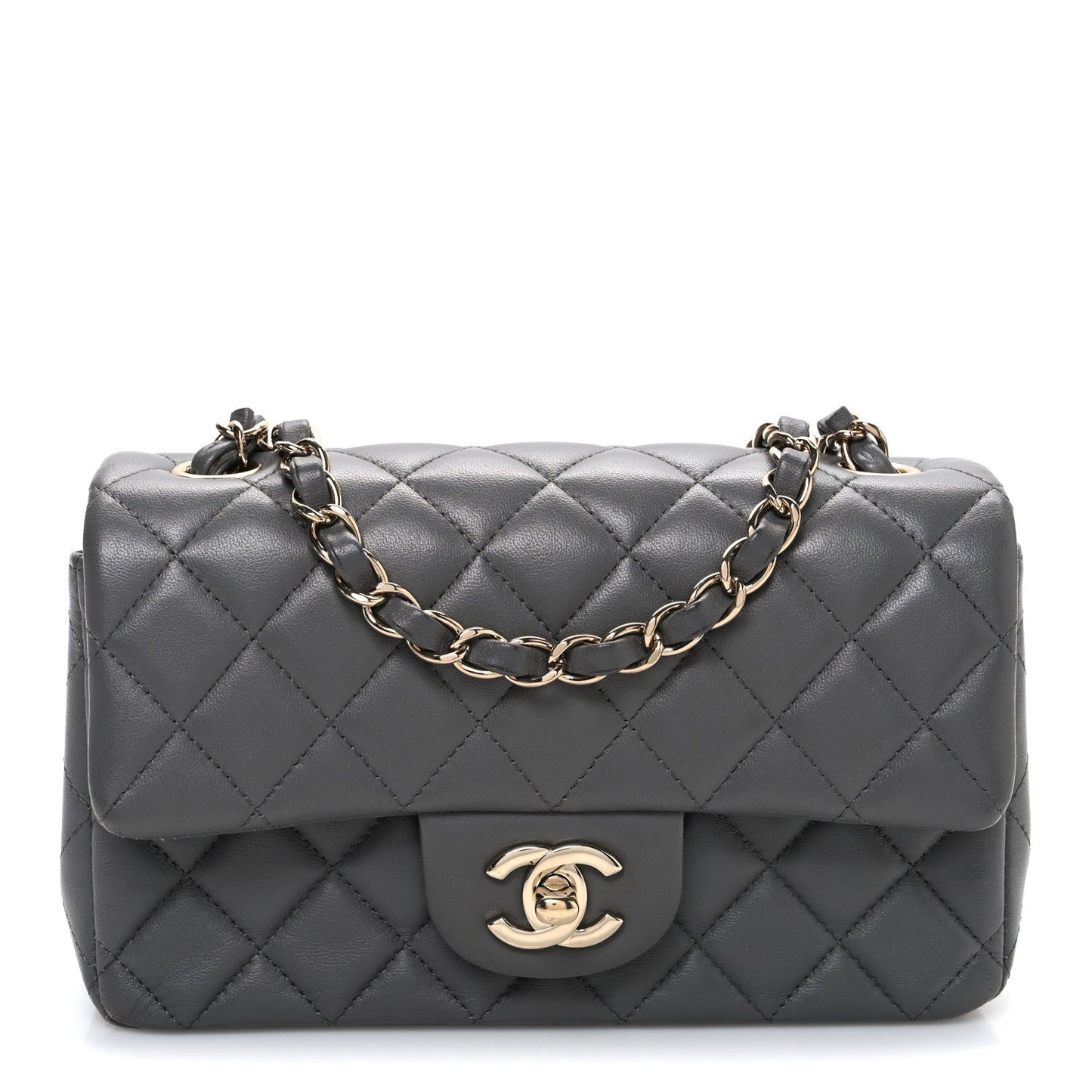 Lambskin Quilted Mini Rectangular Flap Dark Grey