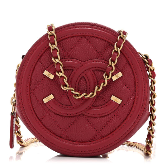 Caviar Quilted Round Filigree Crossbody Red