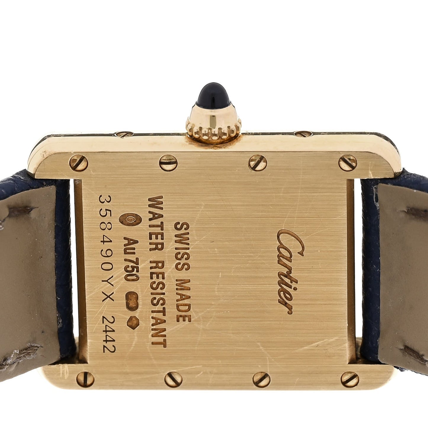 18K Yellow Gold Calfskin 22mm Tank Louis Quartz Watch Blue