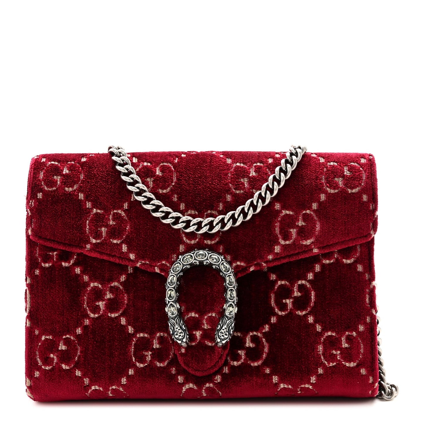 Velvet GG Monogram Mini Dionysus Chain Wallet Red Cipria
