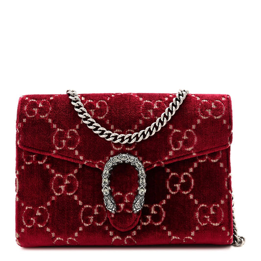 Velvet GG Monogram Mini Dionysus Chain Wallet Red Cipria