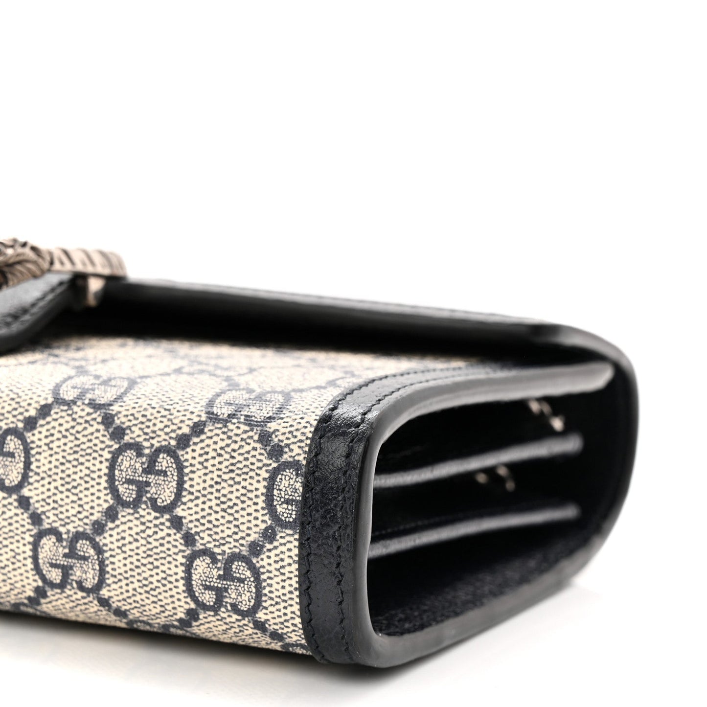 GG Supreme Monogram Textured Dollar Calfskin Mini Dionysus Chain Wallet Beige Blue