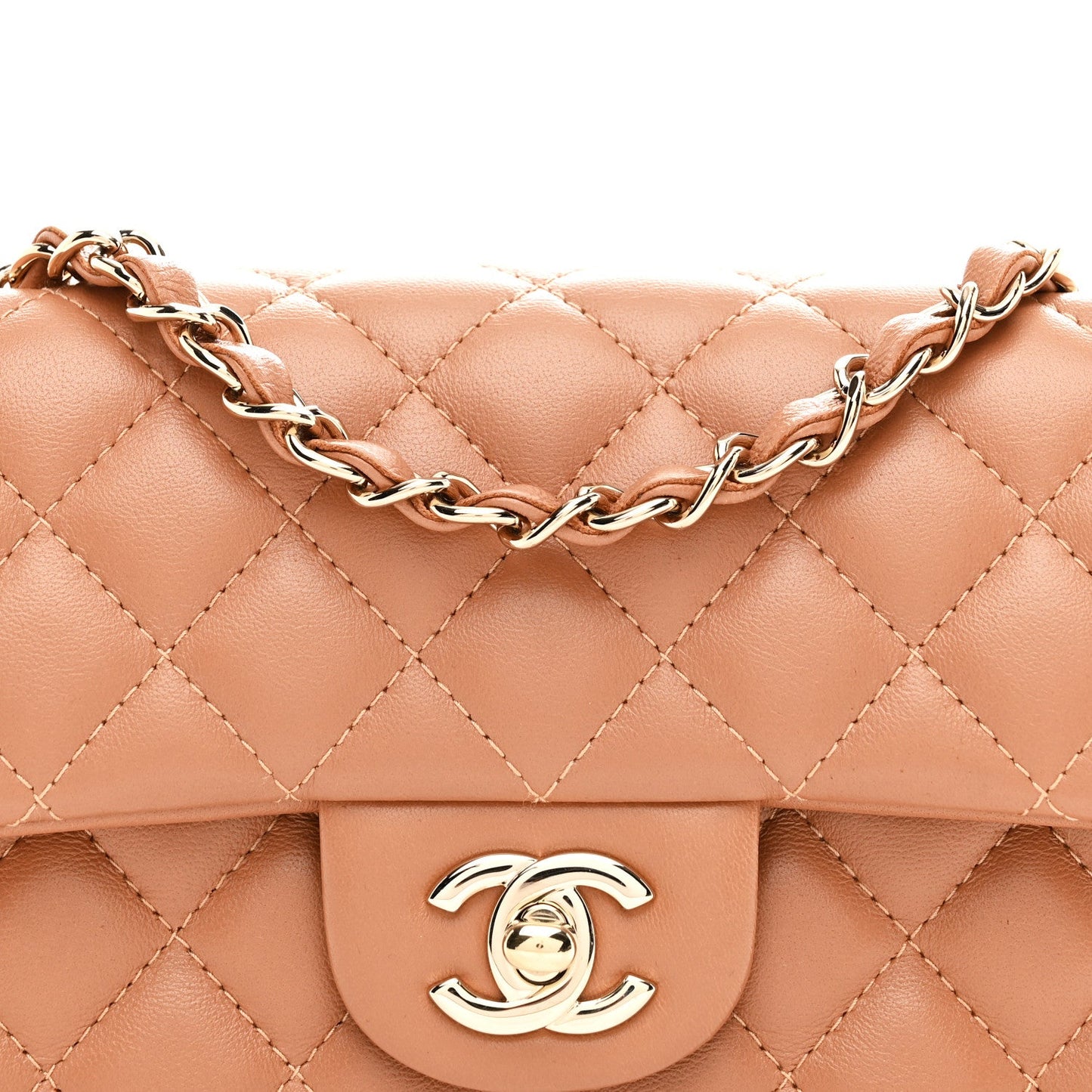 Lambskin Quilted Mini Rectangular Flap Brown