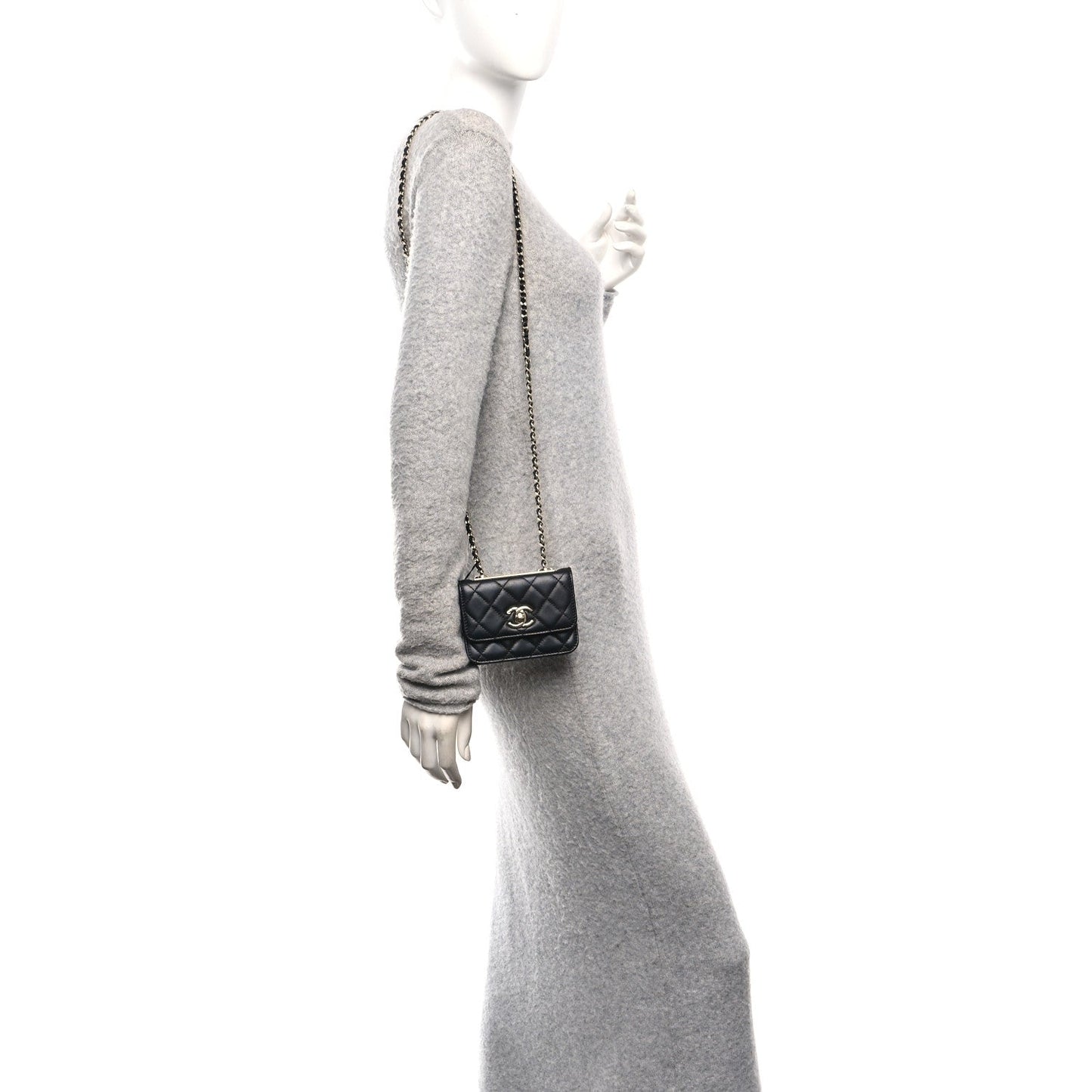 Lambskin Quilted Trendy CC Card Holder On Chain Black
