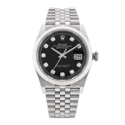 Stainless Steel 18K White Gold Diamond 36mm Oyster Perpetual Datejust Watch Black 126234