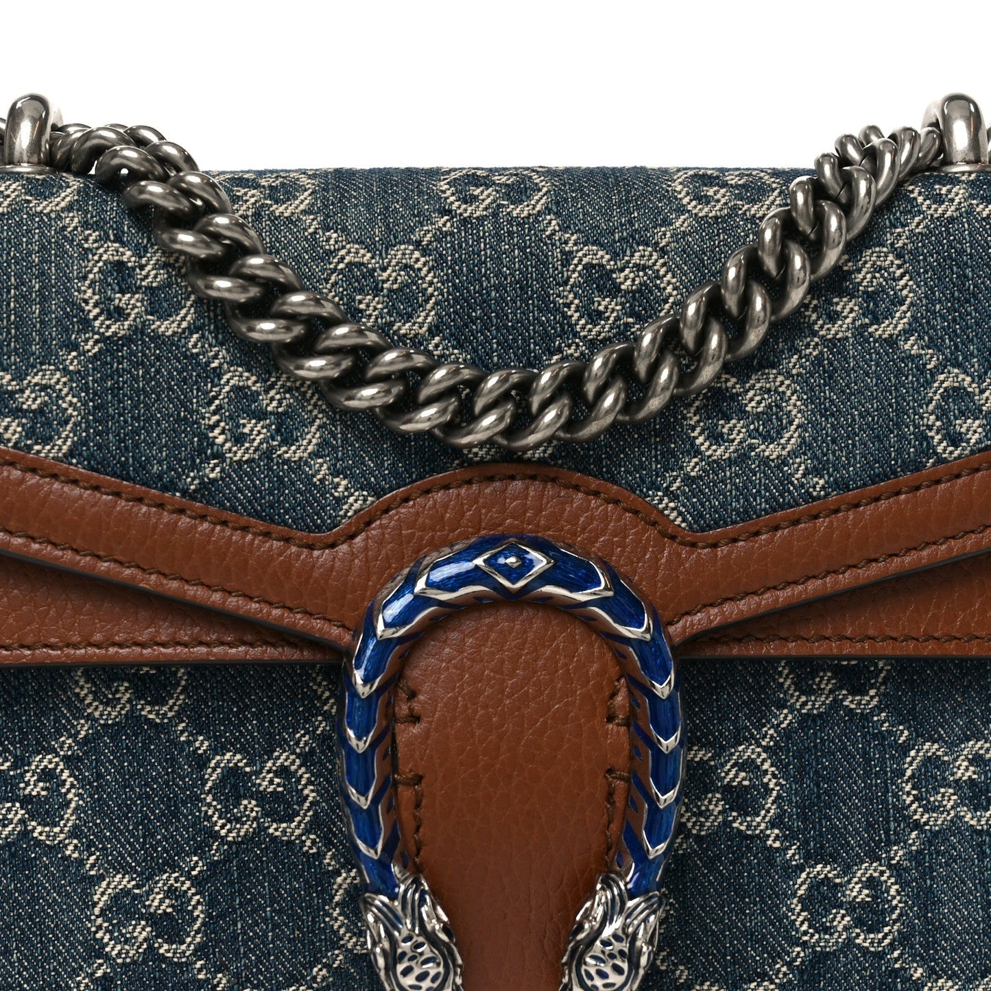 New Denim GG Monogram Dollar Calfskin Enamel Mini Dionysus Shoulder Bag Blue Tea Cuir Epilog Electric Blue