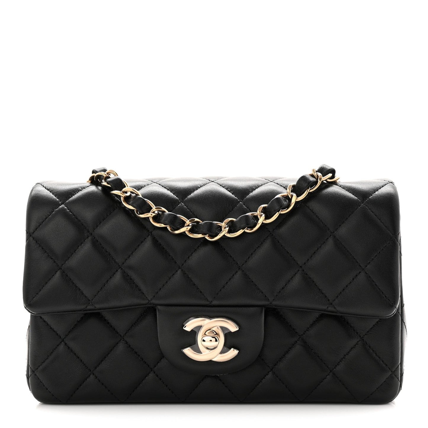Lambskin Quilted Mini Rectangular Flap Black