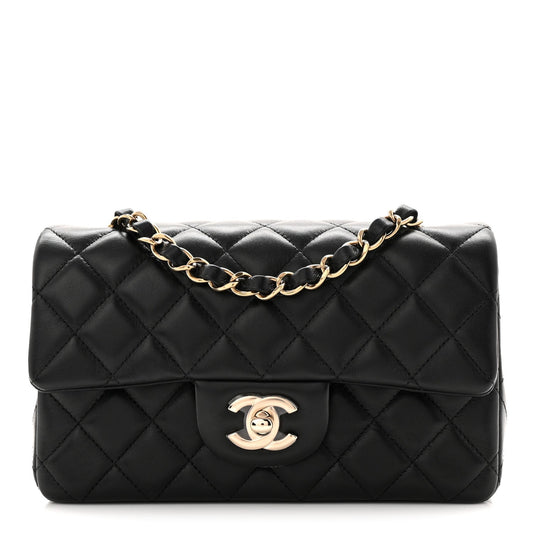 Lambskin Quilted Mini Rectangular Flap Black