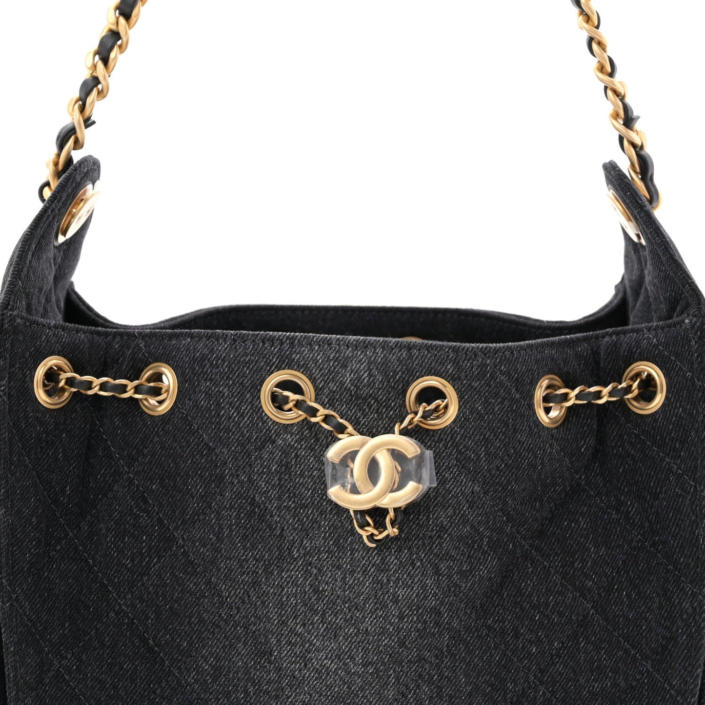 Washed Denim Quilted Mini Chanel 25 Handbag Black